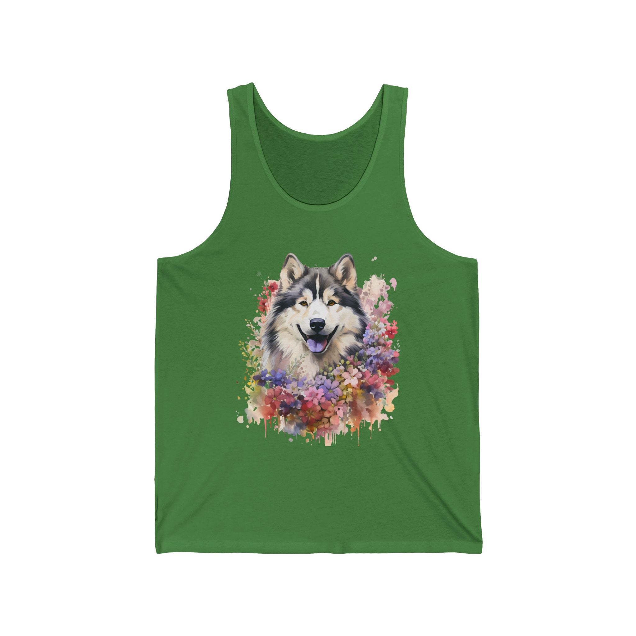 19 Tank - Alaskan Malamute Watercolor | Floral Malamute Dog Tank Top