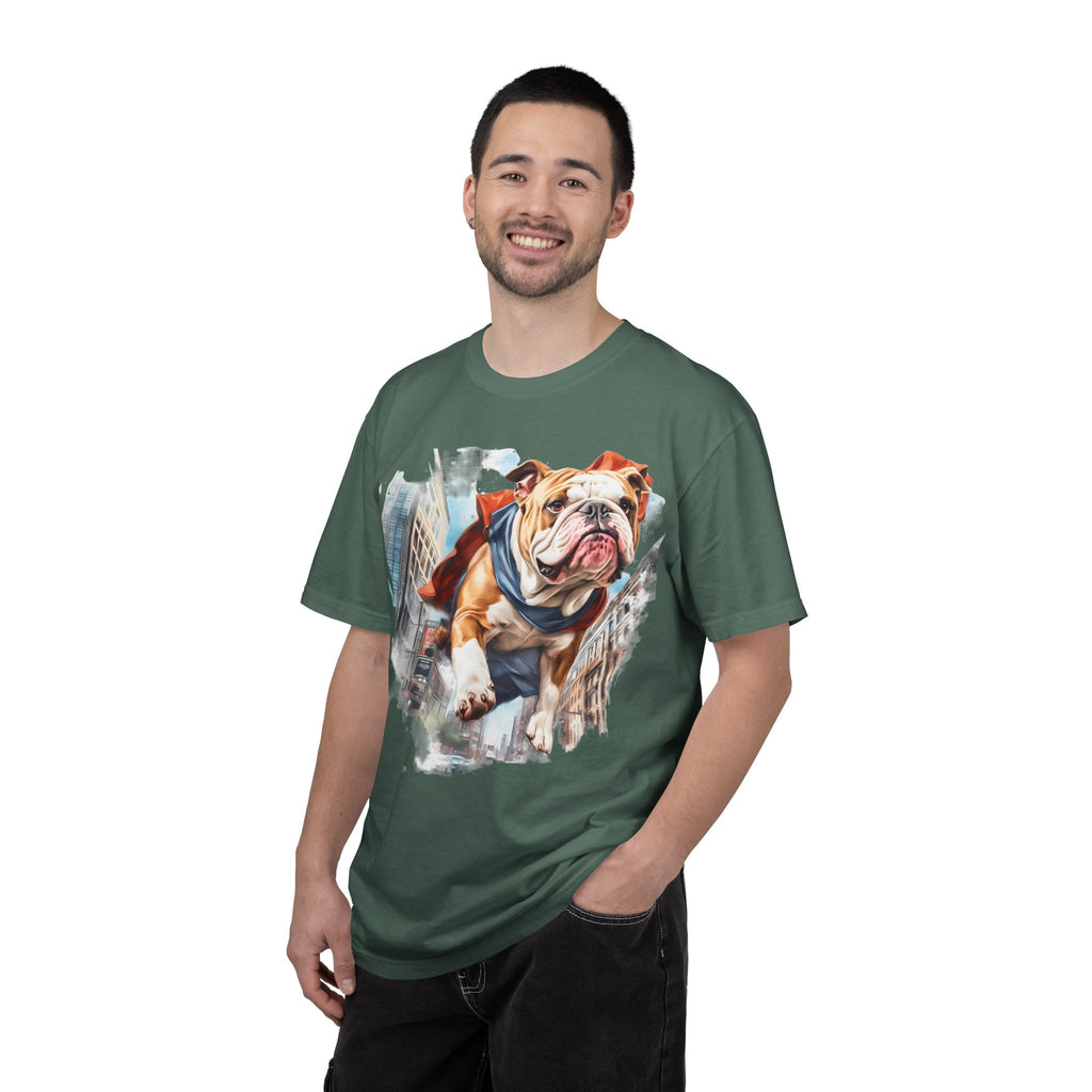 46 Tee - Superhero Bulldog Flying City T-Shirt