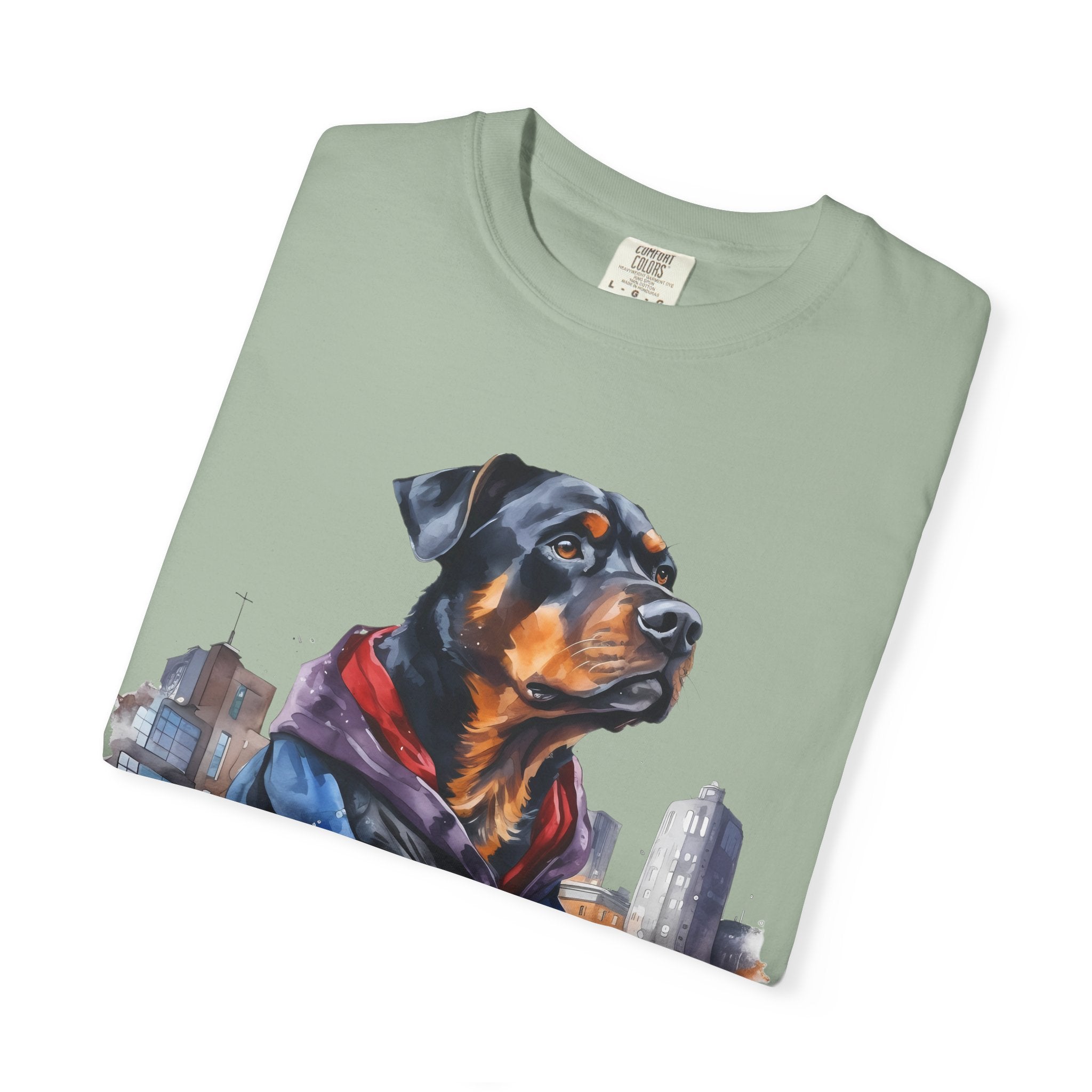 45 Tee - Urban Guardian Rottweiler Tee – Unisex Superhero Dog Graphic T-Shirt