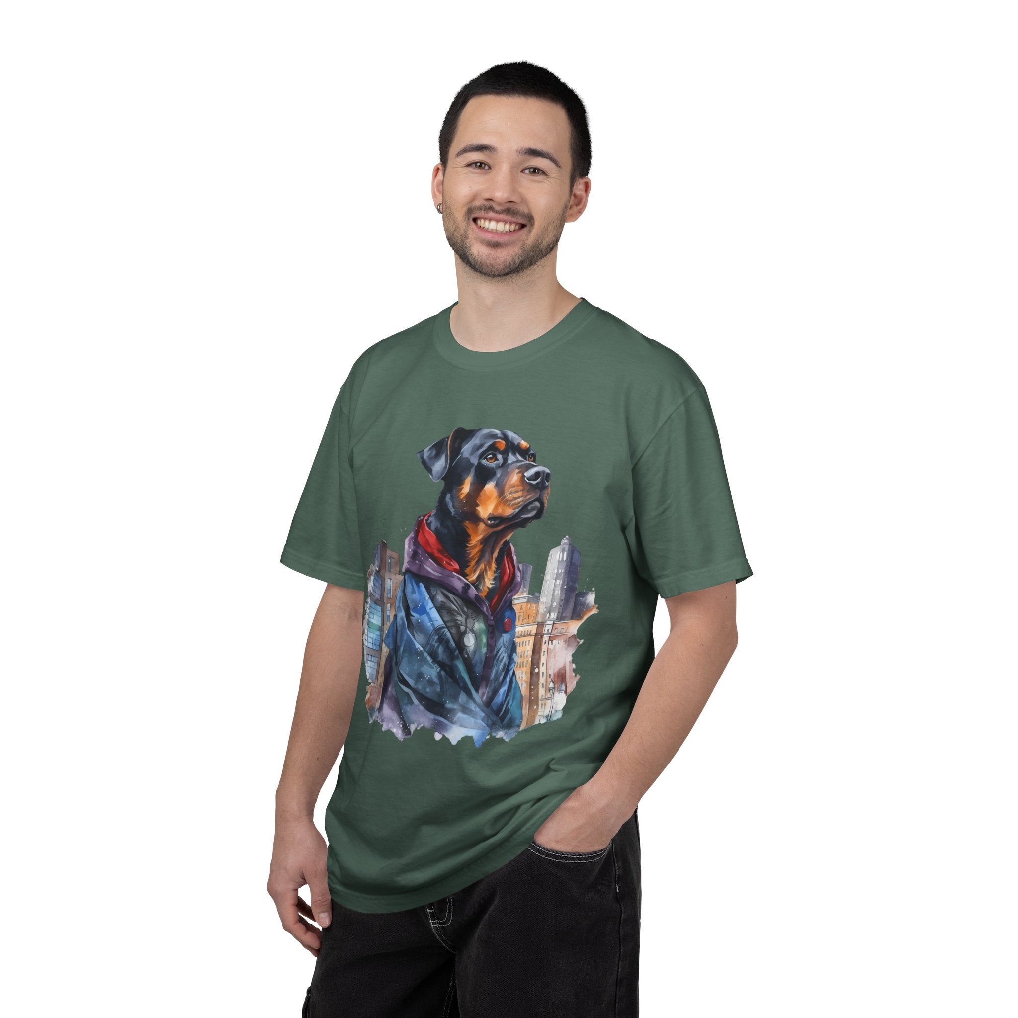 45 Tee - Urban Guardian Rottweiler Tee – Unisex Superhero Dog Graphic T-Shirt