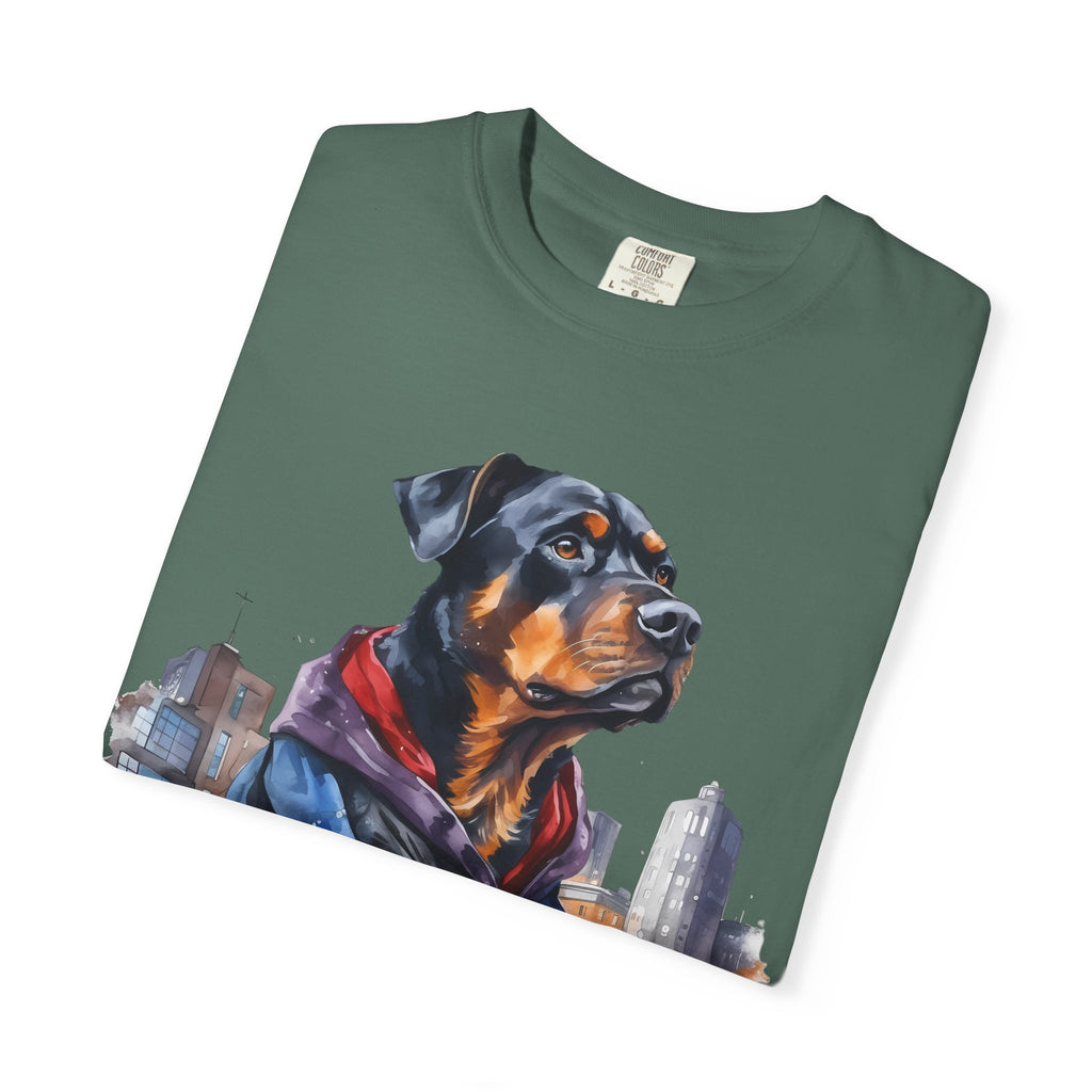 45 Tee - Urban Guardian Rottweiler Tee – Unisex Superhero Dog Graphic T-Shirt