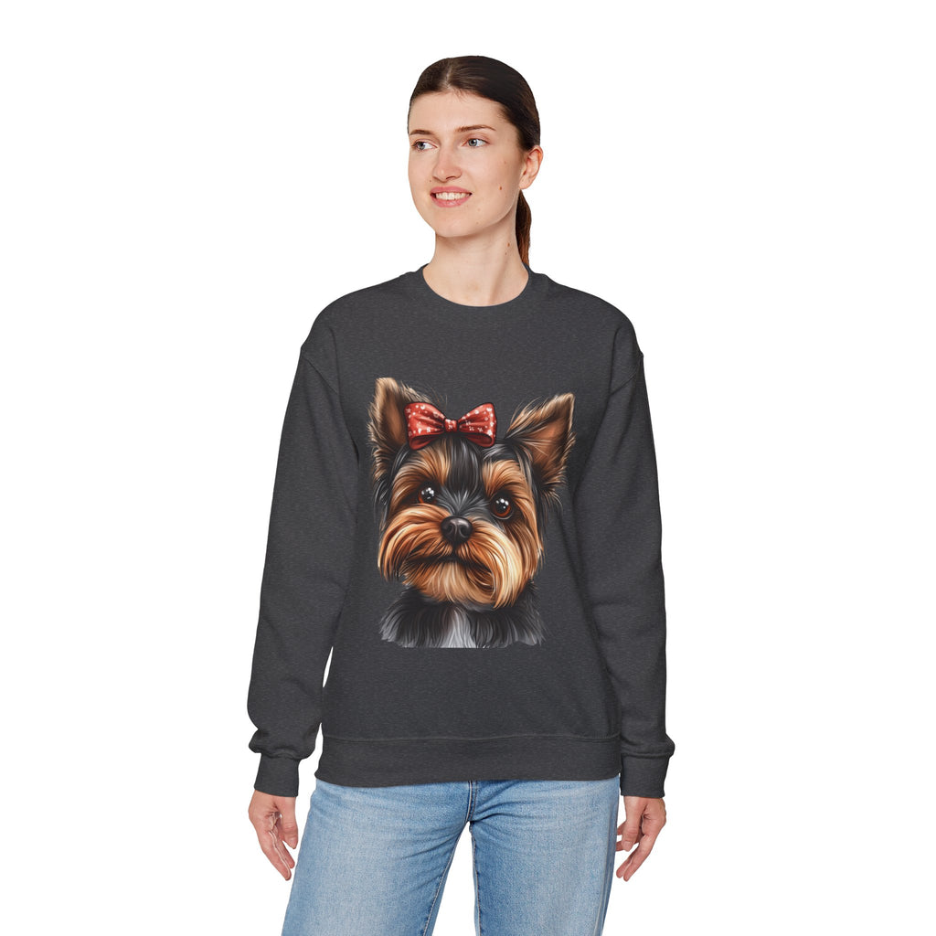 30 Sweatshirt -Yorkie Bow Sweatshirt | Cute Dog Lover Crewneck | Yorkshire Terrier Graphic Sweatshirt | Cozy Pet Lover Gift | Wildsyde Apparel