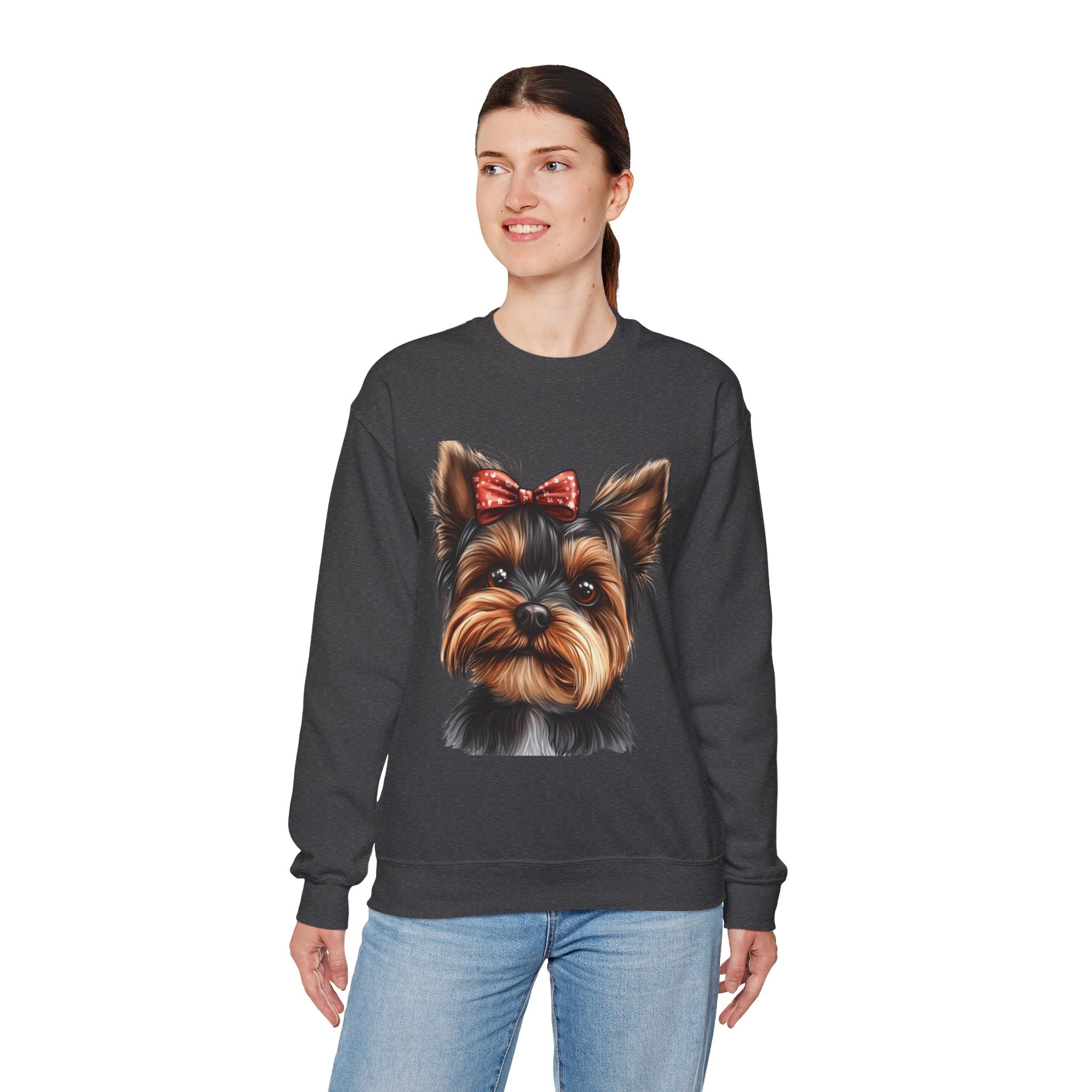 30 Sweatshirt -Yorkie Bow Sweatshirt | Cute Dog Lover Crewneck | Yorkshire Terrier Graphic Sweatshirt | Cozy Pet Lover Gift | Wildsyde Apparel
