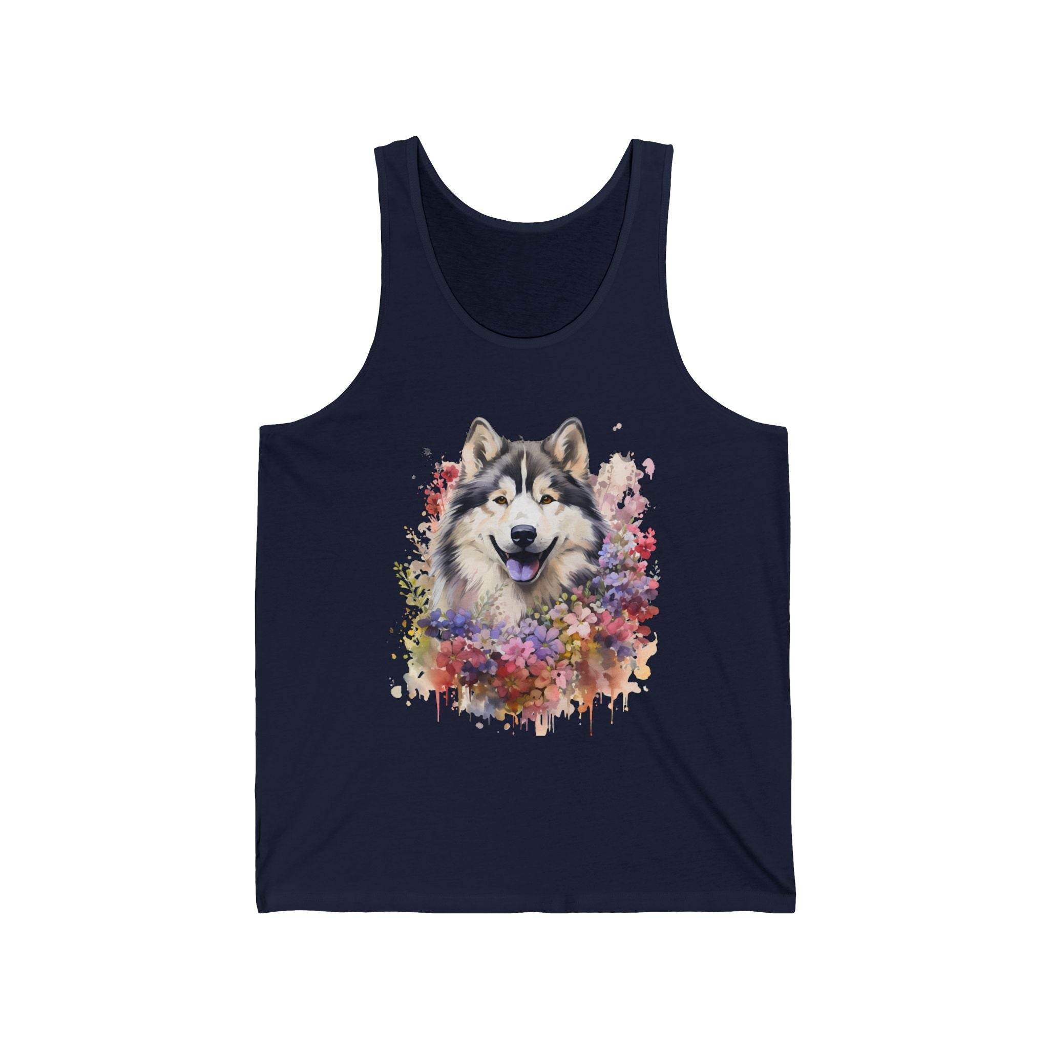 19 Tank - Alaskan Malamute Watercolor | Floral Malamute Dog Tank Top