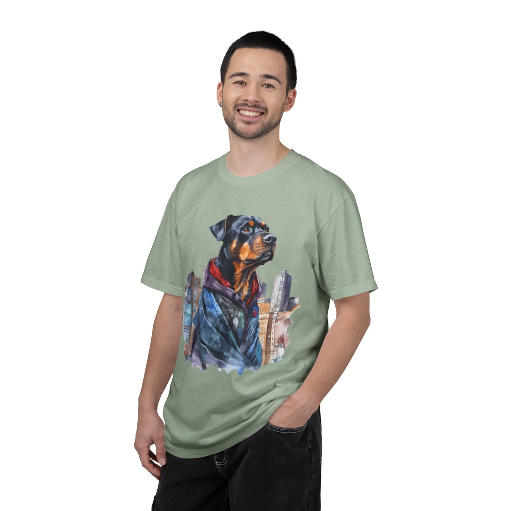 45 Tee - Urban Guardian Rottweiler Tee – Unisex Superhero Dog Graphic T-Shirt