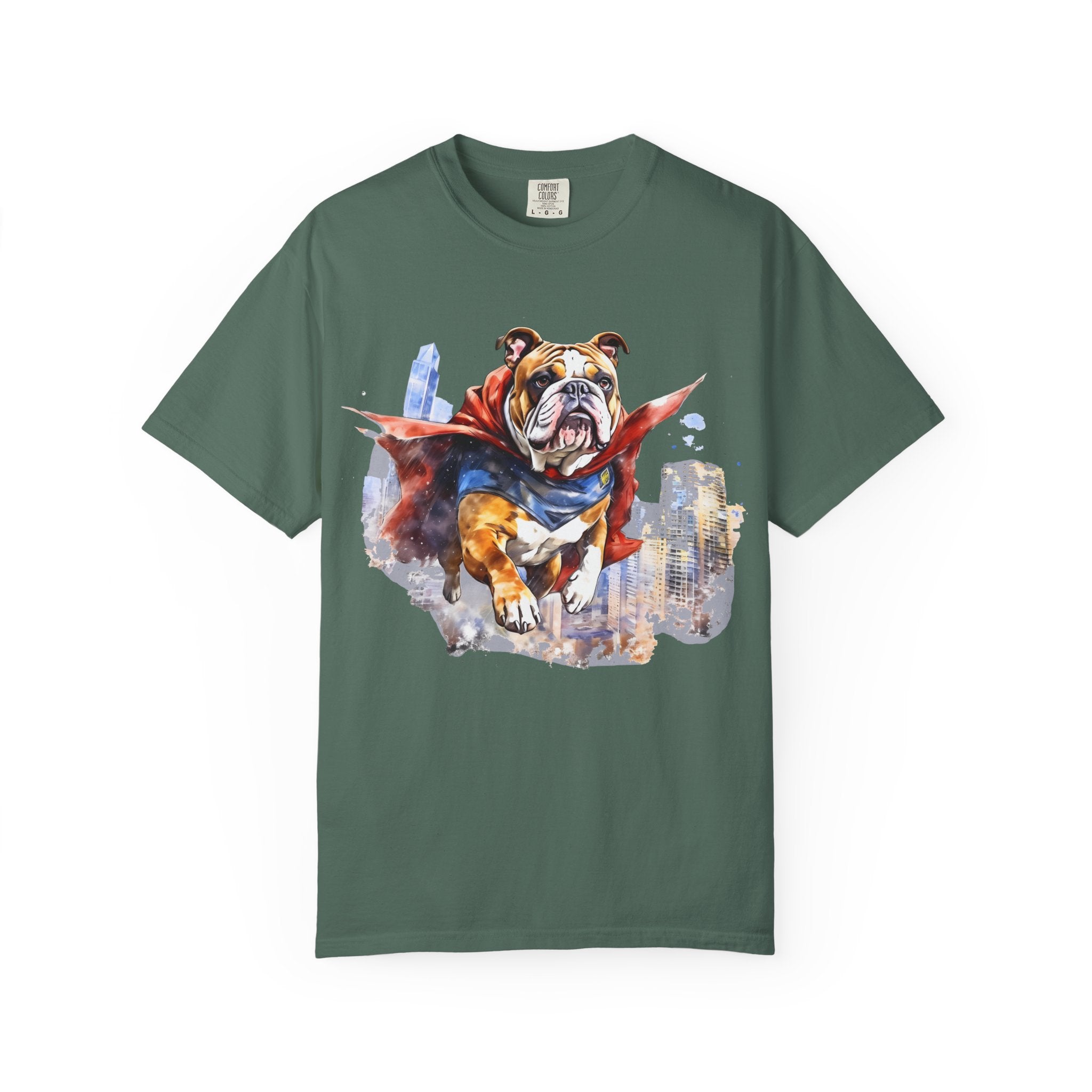 Bulldog City Guardian Tee – Unisex Superhero Dog Graphic T-Shirt