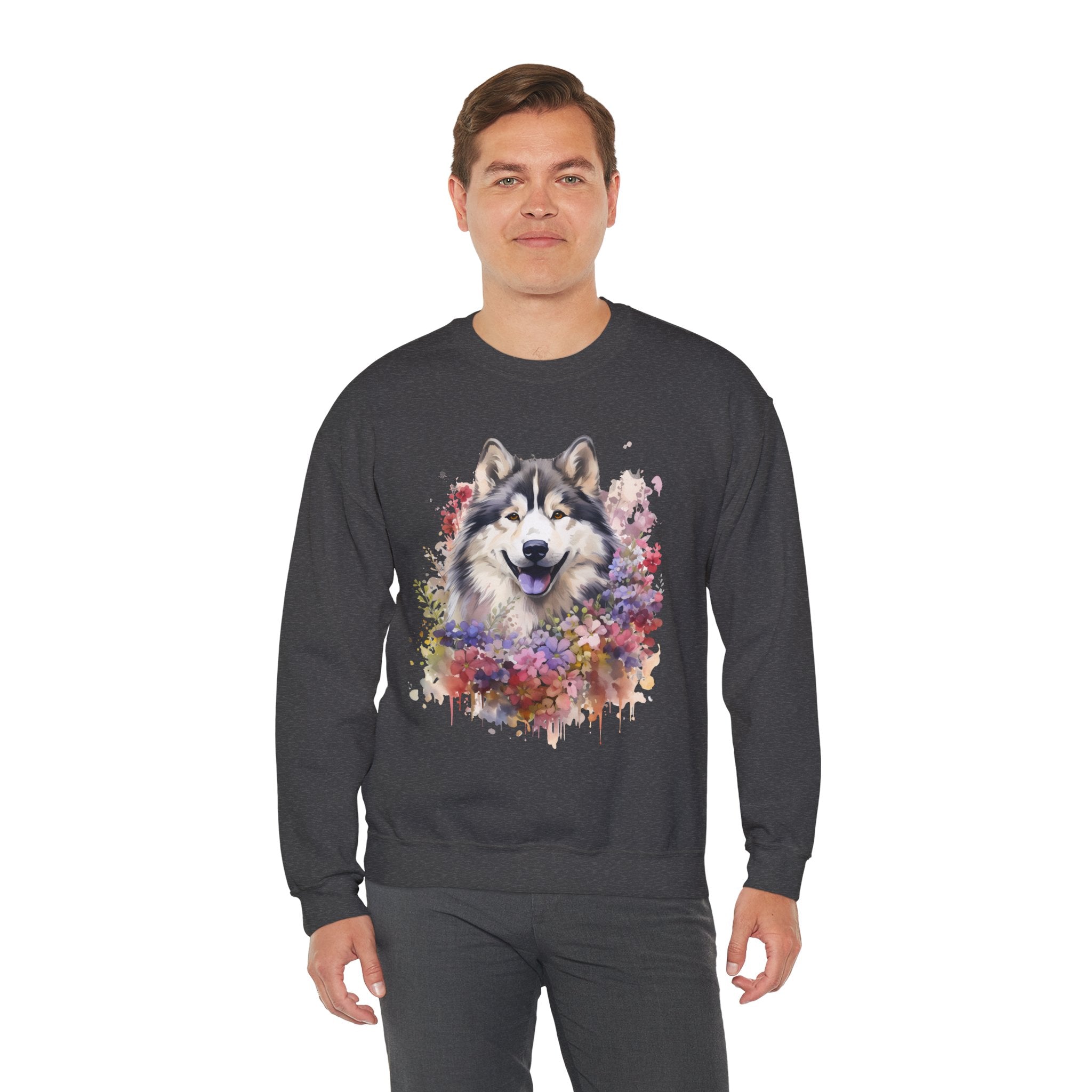19 Sweatshirt - Alaskan Malamute Floral Portrait Sweatshirt