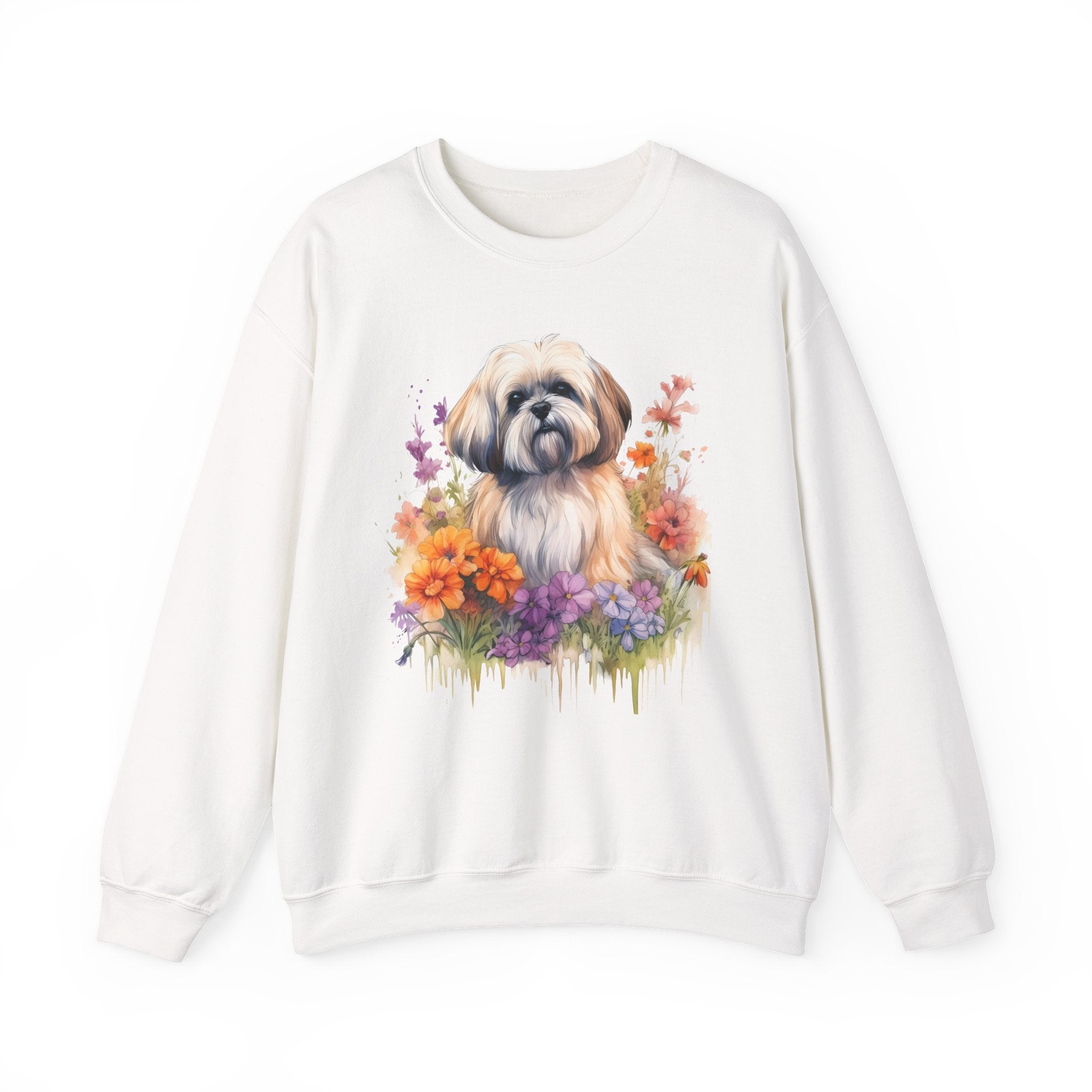37 Sweatshirt -Shih Tzu Floral Sweatshirt | Cute Dog Lover Crewneck | Flower Dog Graphic Sweatshirt | Shih Tzu Gift | Wildsyde Apparel