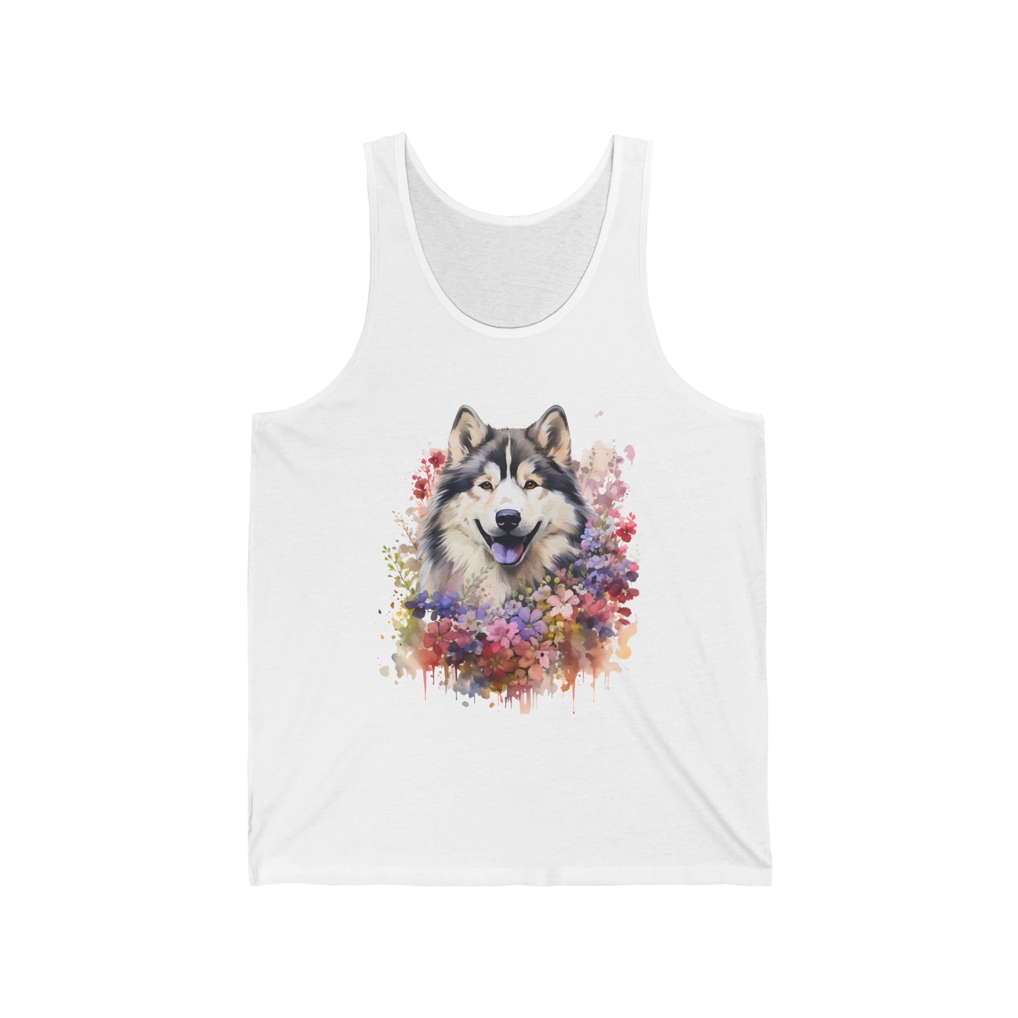 19 Tank - Alaskan Malamute Watercolor | Floral Malamute Dog Tank Top