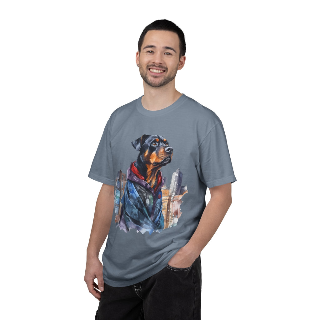45 Tee - Urban Guardian Rottweiler Tee – Unisex Superhero Dog Graphic T-Shirt
