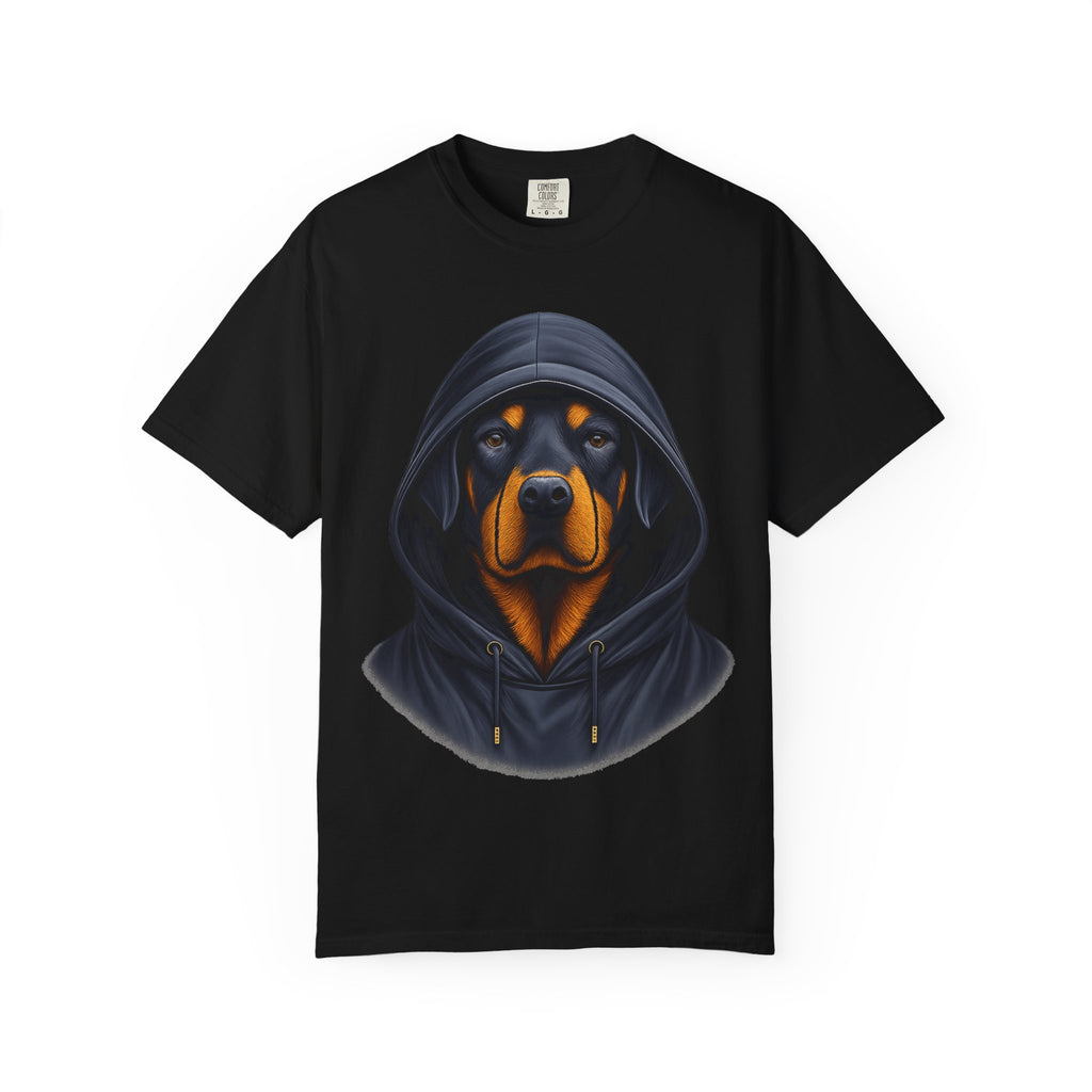 Hooded Rottweiler Portrait Tee – Unisex Powerful Dog Graphic T-Shirt