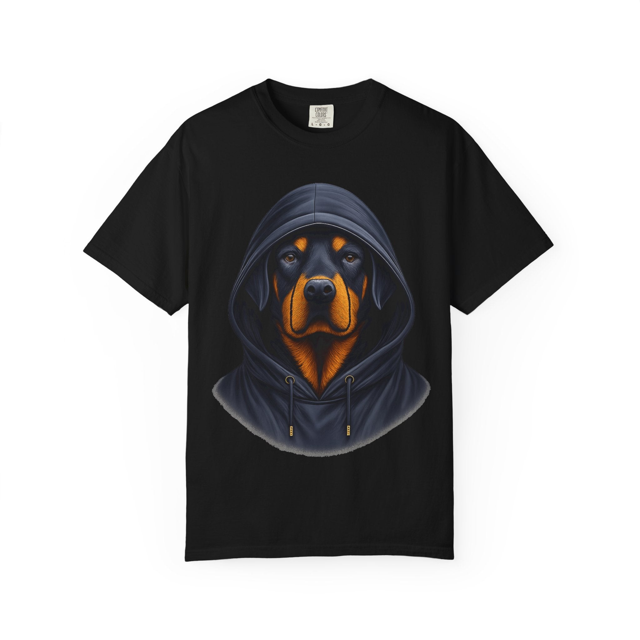 Hooded Rottweiler Portrait Tee – Unisex Powerful Dog Graphic T-Shirt