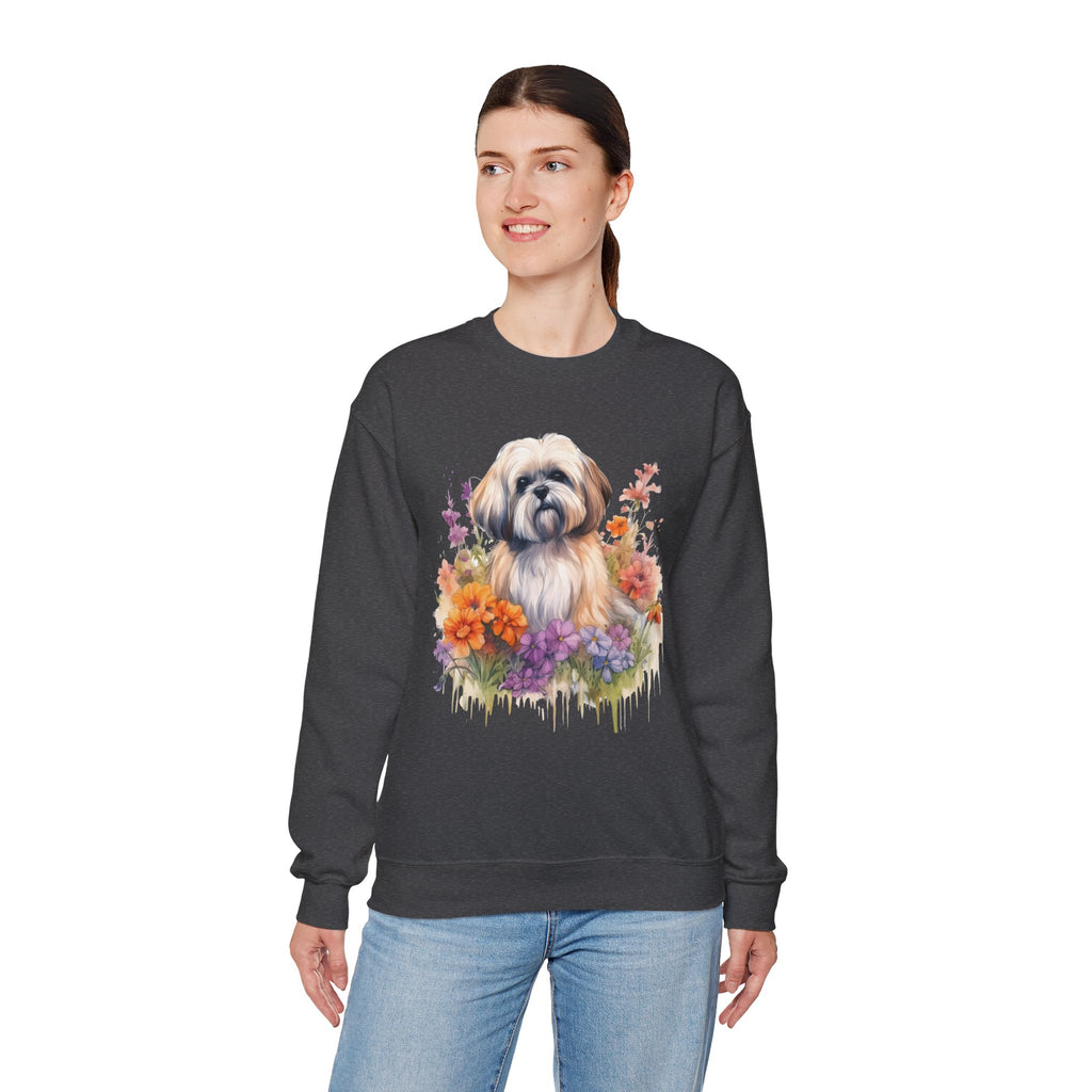37 Sweatshirt -Shih Tzu Floral Sweatshirt | Cute Dog Lover Crewneck | Flower Dog Graphic Sweatshirt | Shih Tzu Gift | Wildsyde Apparel