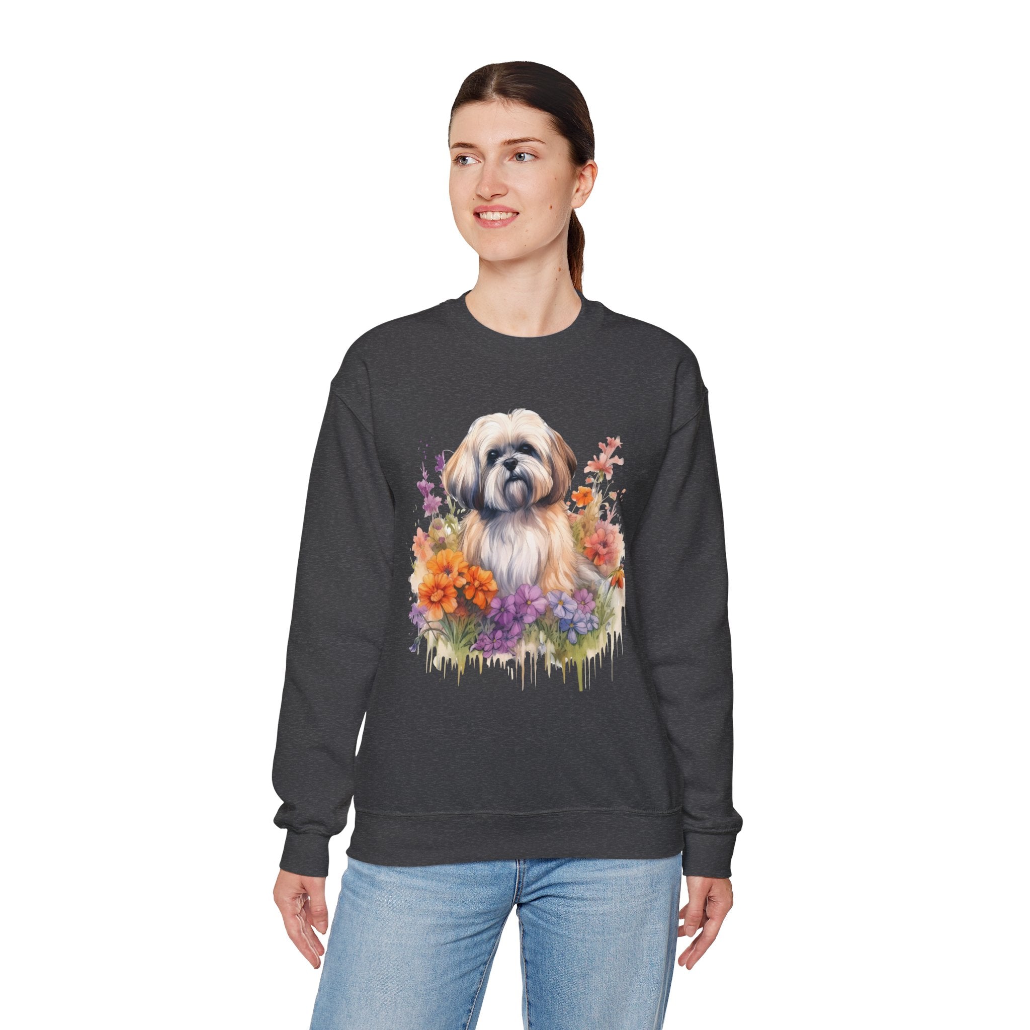 37 Sweatshirt -Shih Tzu Floral Sweatshirt | Cute Dog Lover Crewneck | Flower Dog Graphic Sweatshirt | Shih Tzu Gift | Wildsyde Apparel