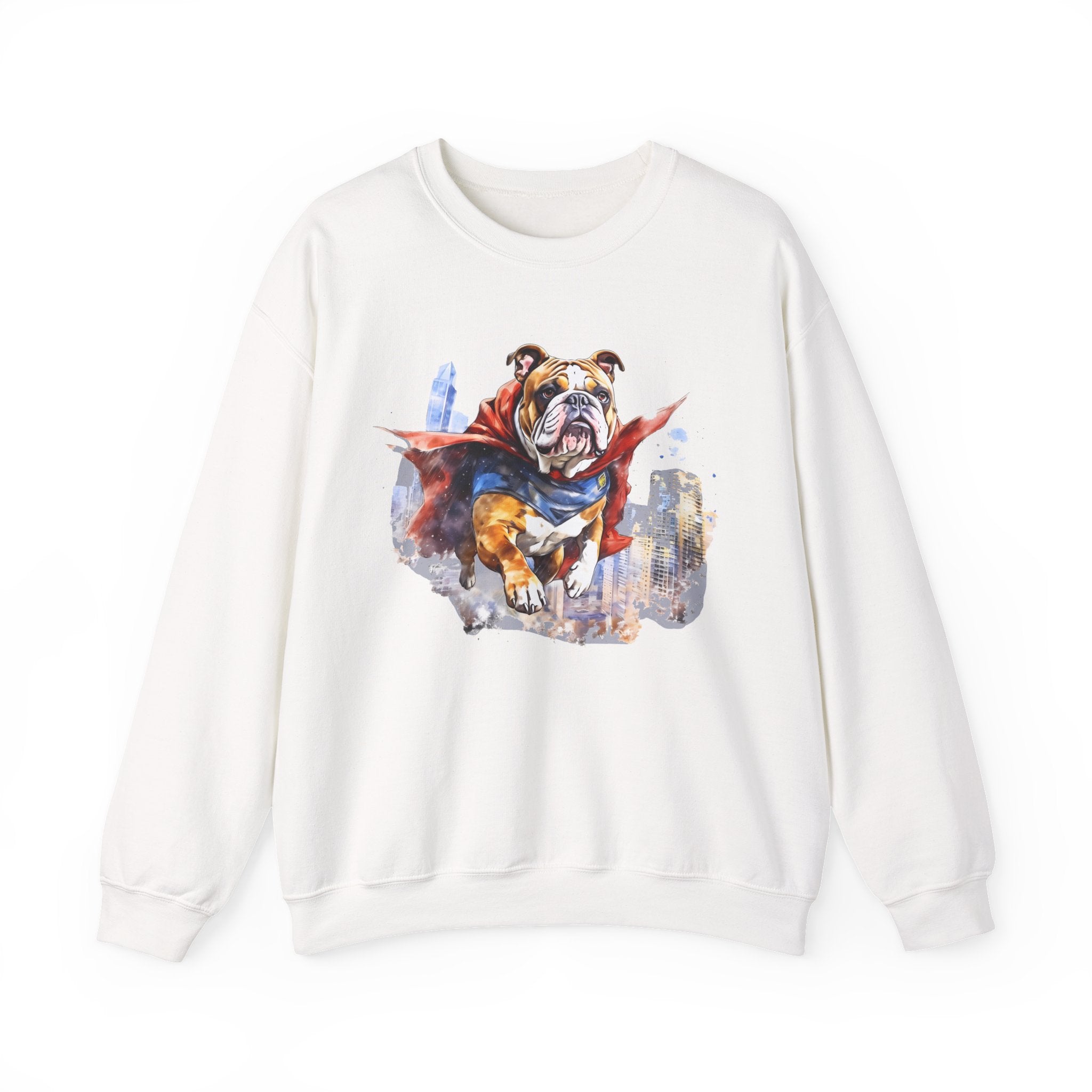 10 Sweatshirt - Superhero Bulldog Flying City Sweatshirt