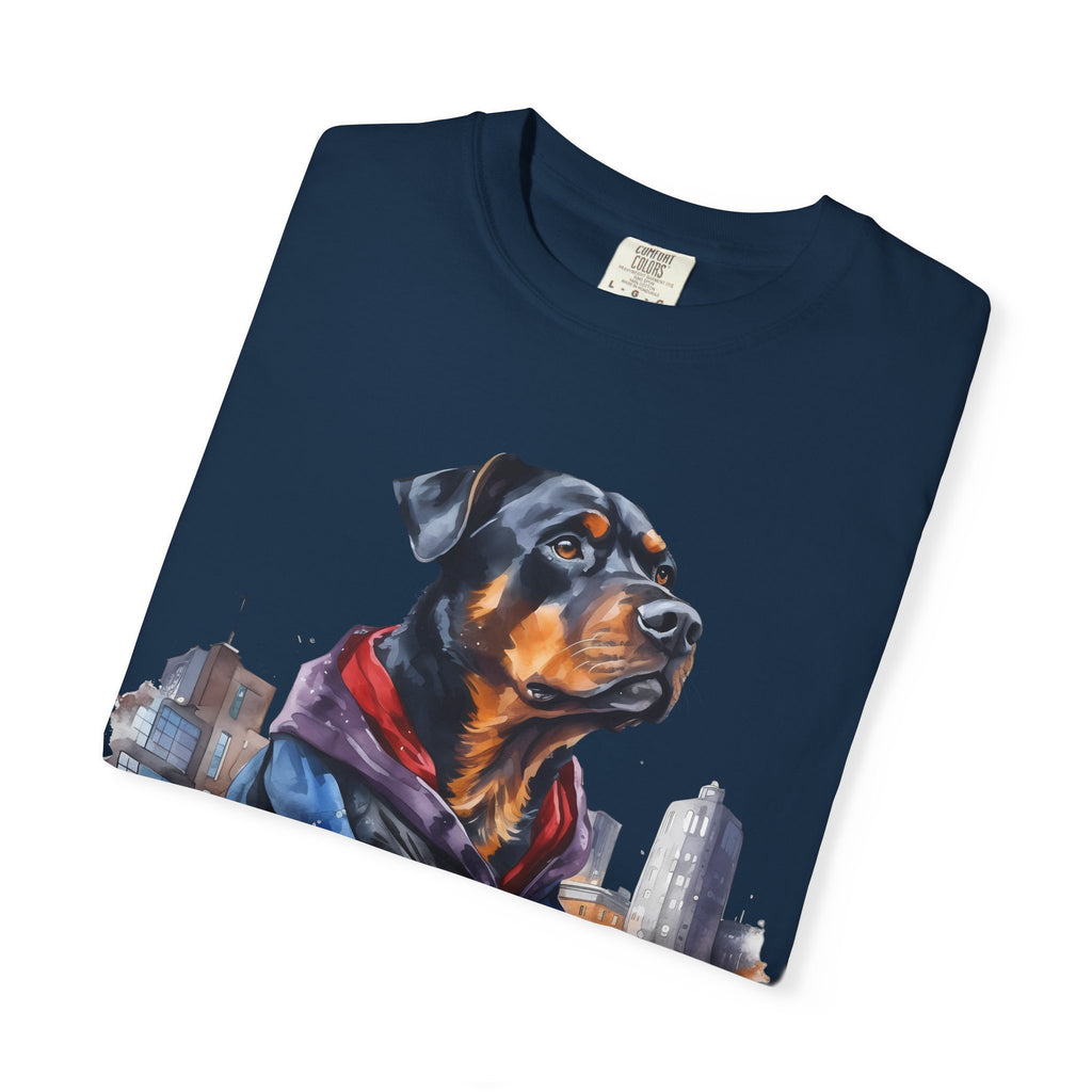45 Tee - Urban Guardian Rottweiler Tee – Unisex Superhero Dog Graphic T-Shirt