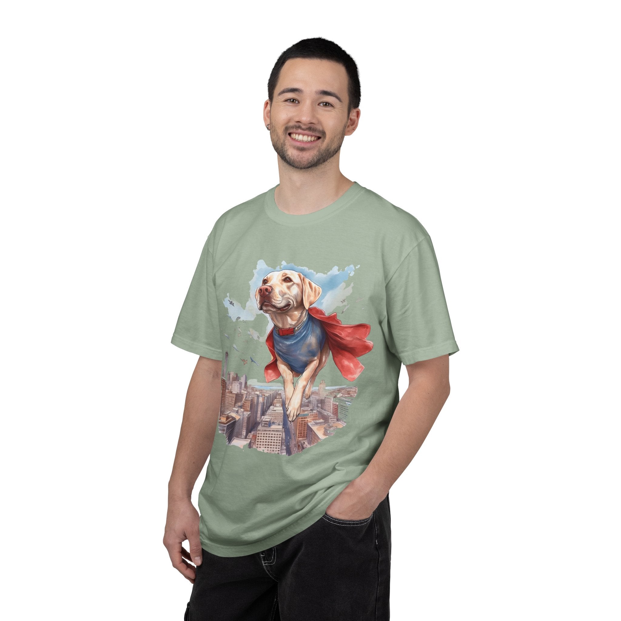 Hero Dog City Flight Tee – Unisex Superhero Dog Graphic T-Shirt