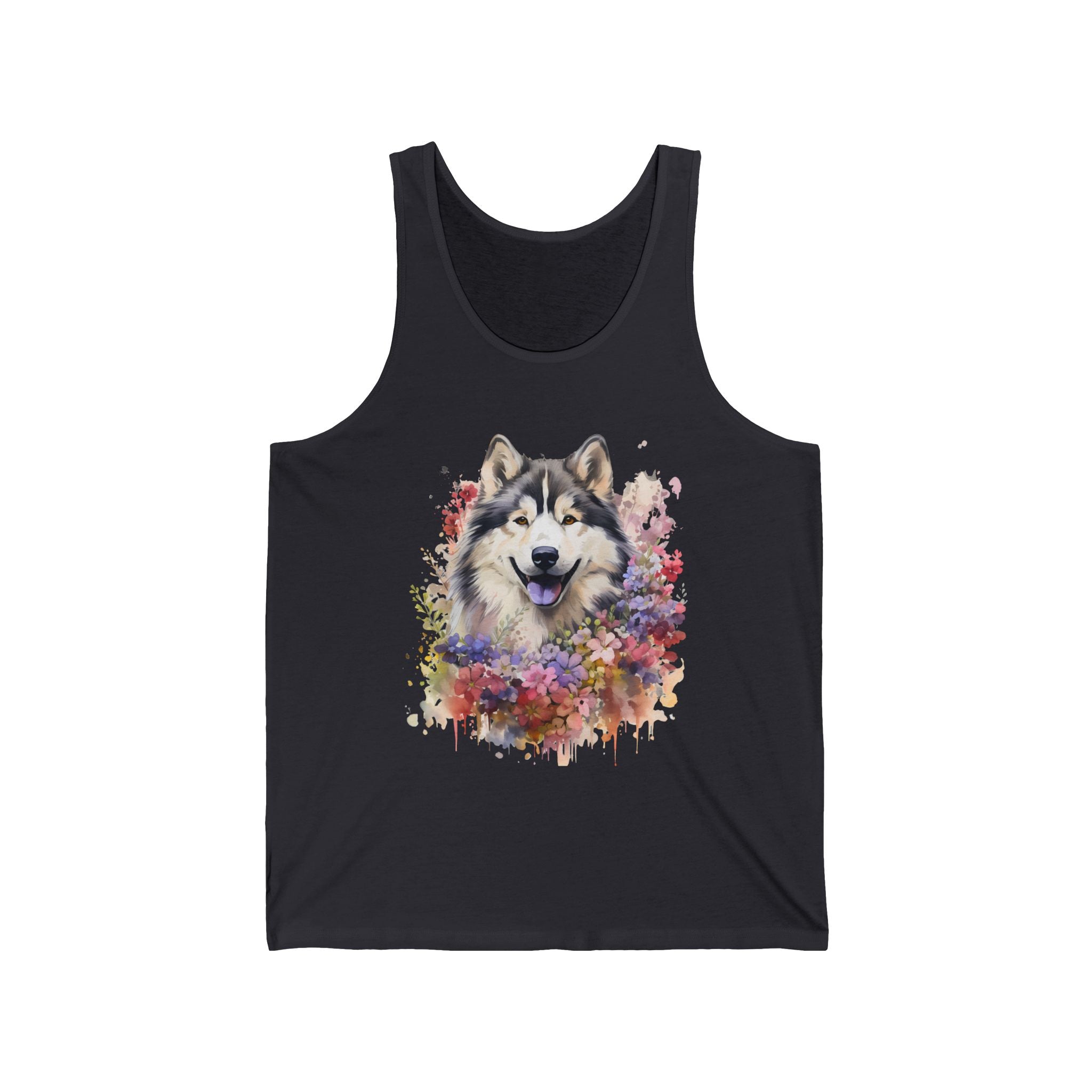 19 Tank - Alaskan Malamute Watercolor | Floral Malamute Dog Tank Top