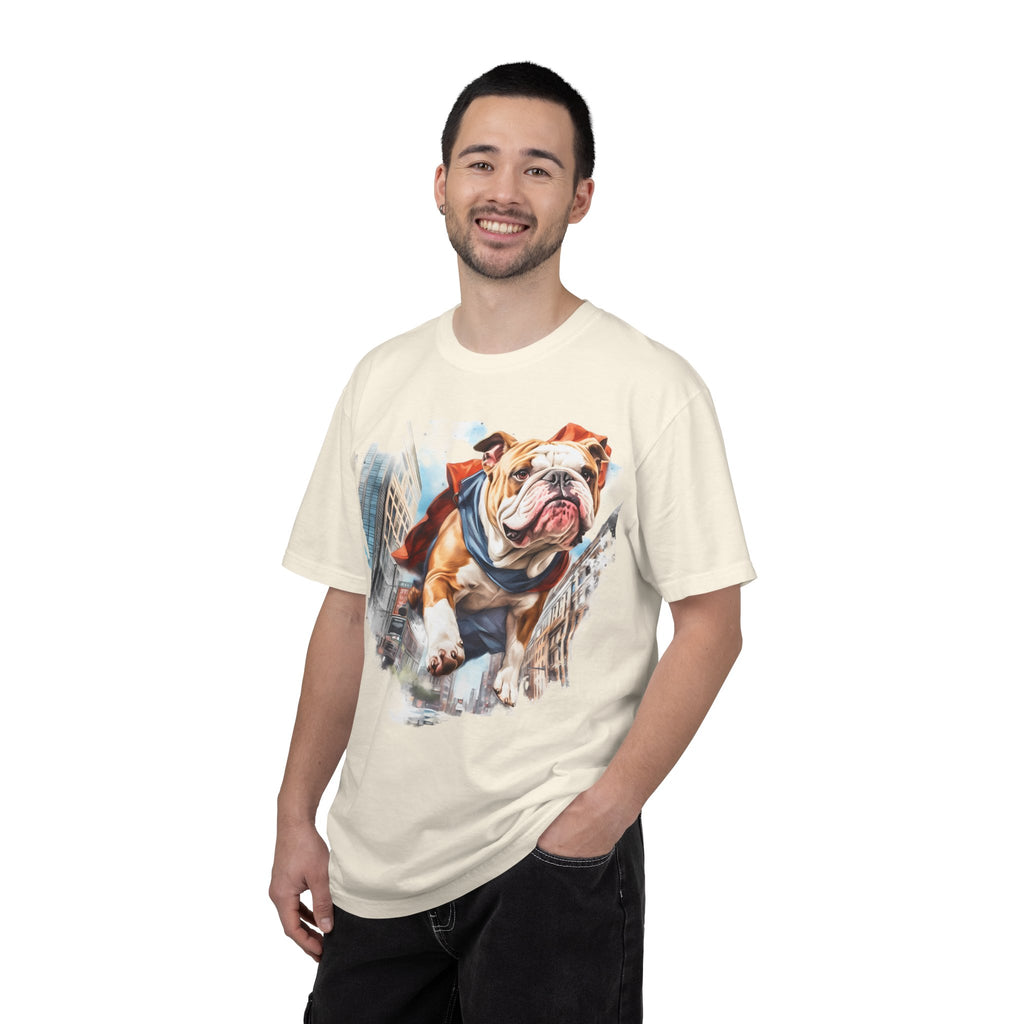 46 Tee - Superhero Bulldog Flying City T-Shirt