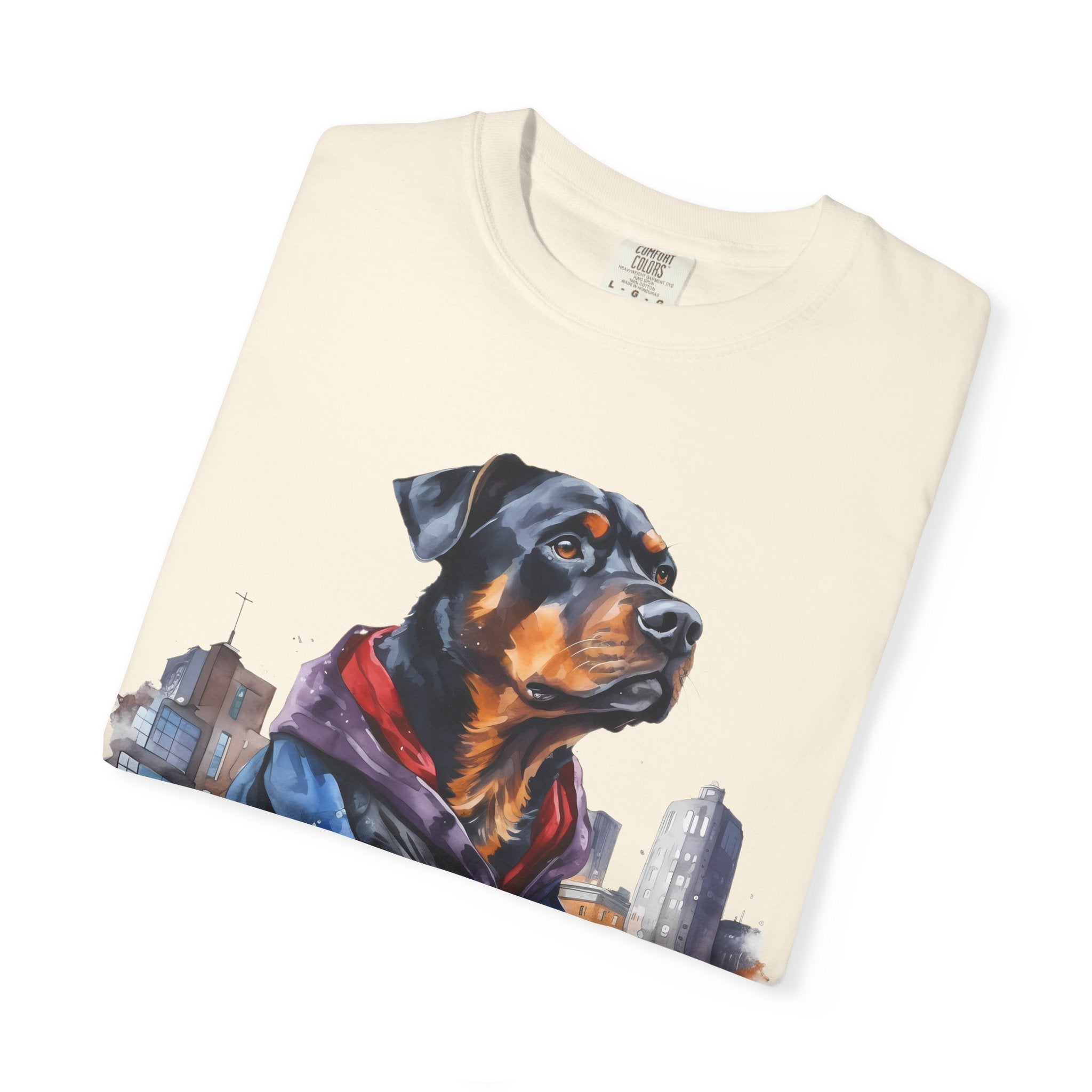 Urban Guardian Rottweiler Tee – Unisex Superhero Dog Graphic T-Shirt