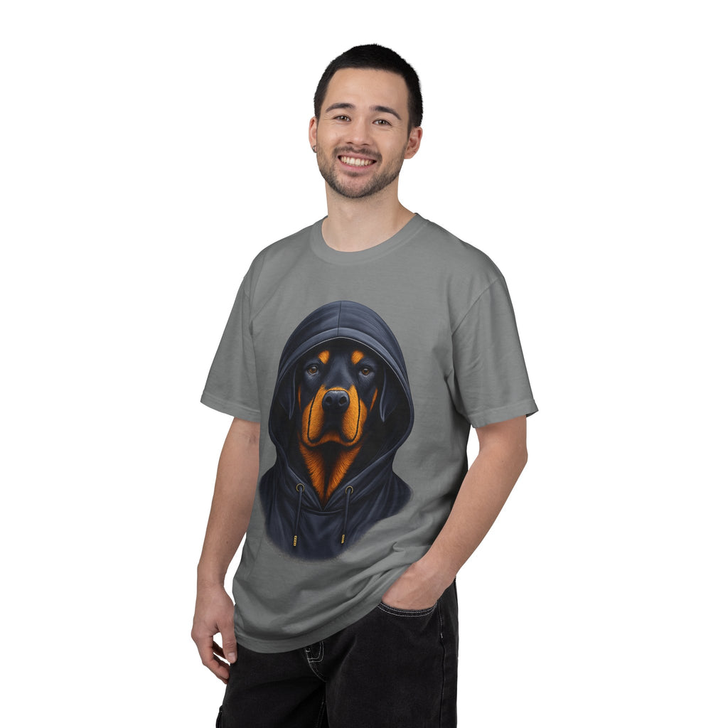 Hooded Rottweiler Portrait Tee – Unisex Powerful Dog Graphic T-Shirt