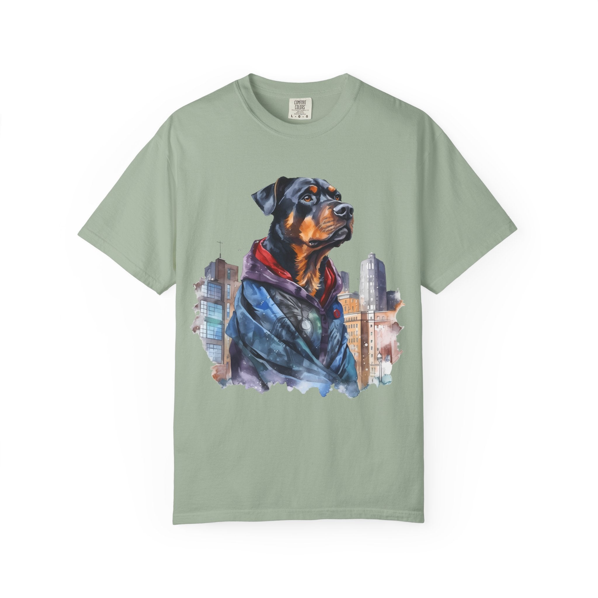Urban Guardian Rottweiler Tee – Unisex Superhero Dog Graphic T-Shirt
