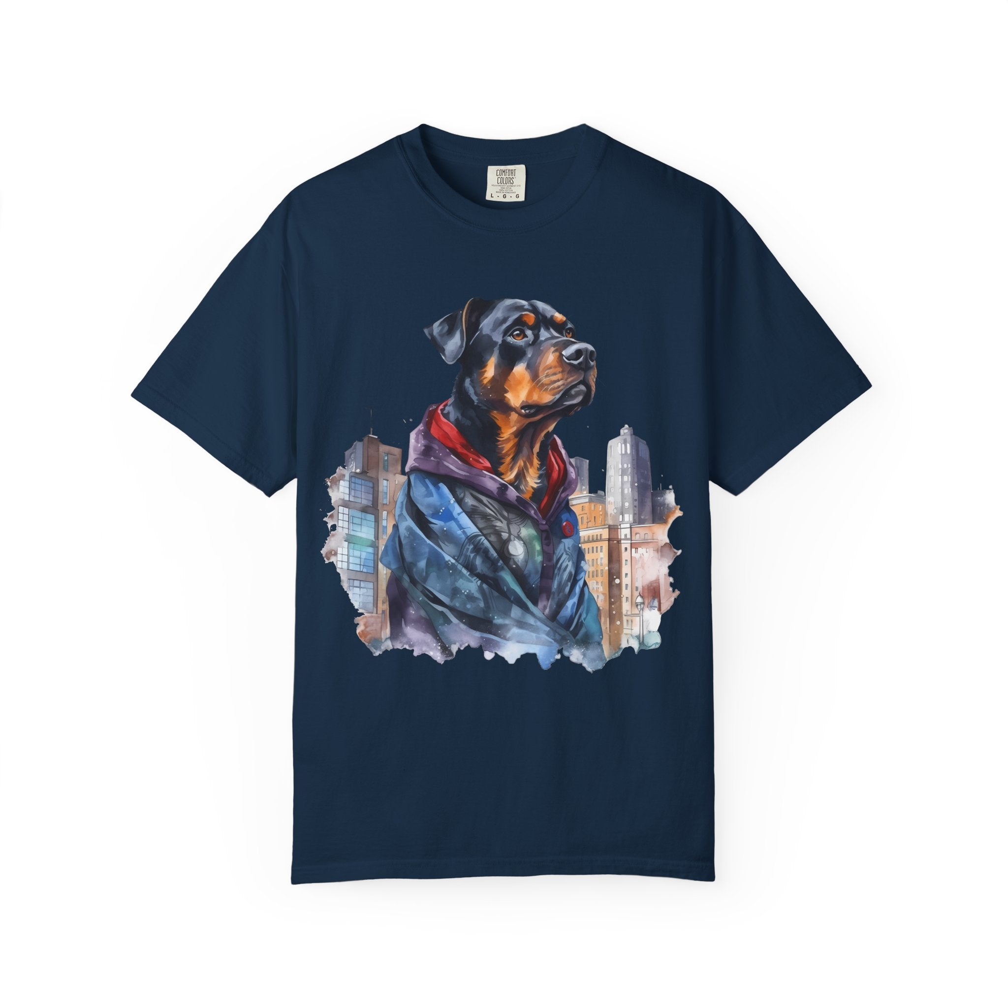 Urban Guardian Rottweiler Tee – Unisex Superhero Dog Graphic T-Shirt
