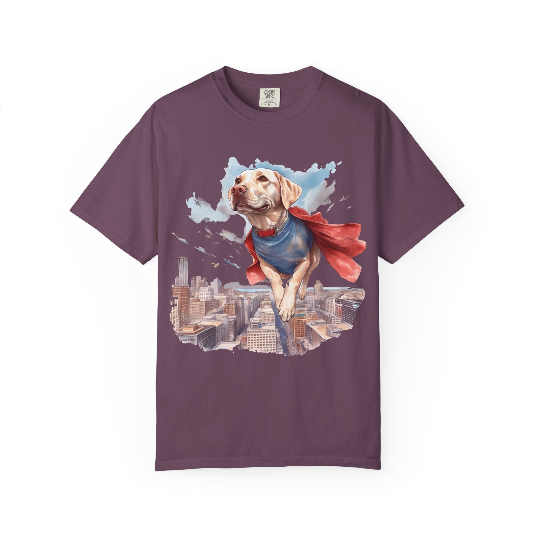 Hero Dog City Flight Tee – Unisex Superhero Dog Graphic T-Shirt