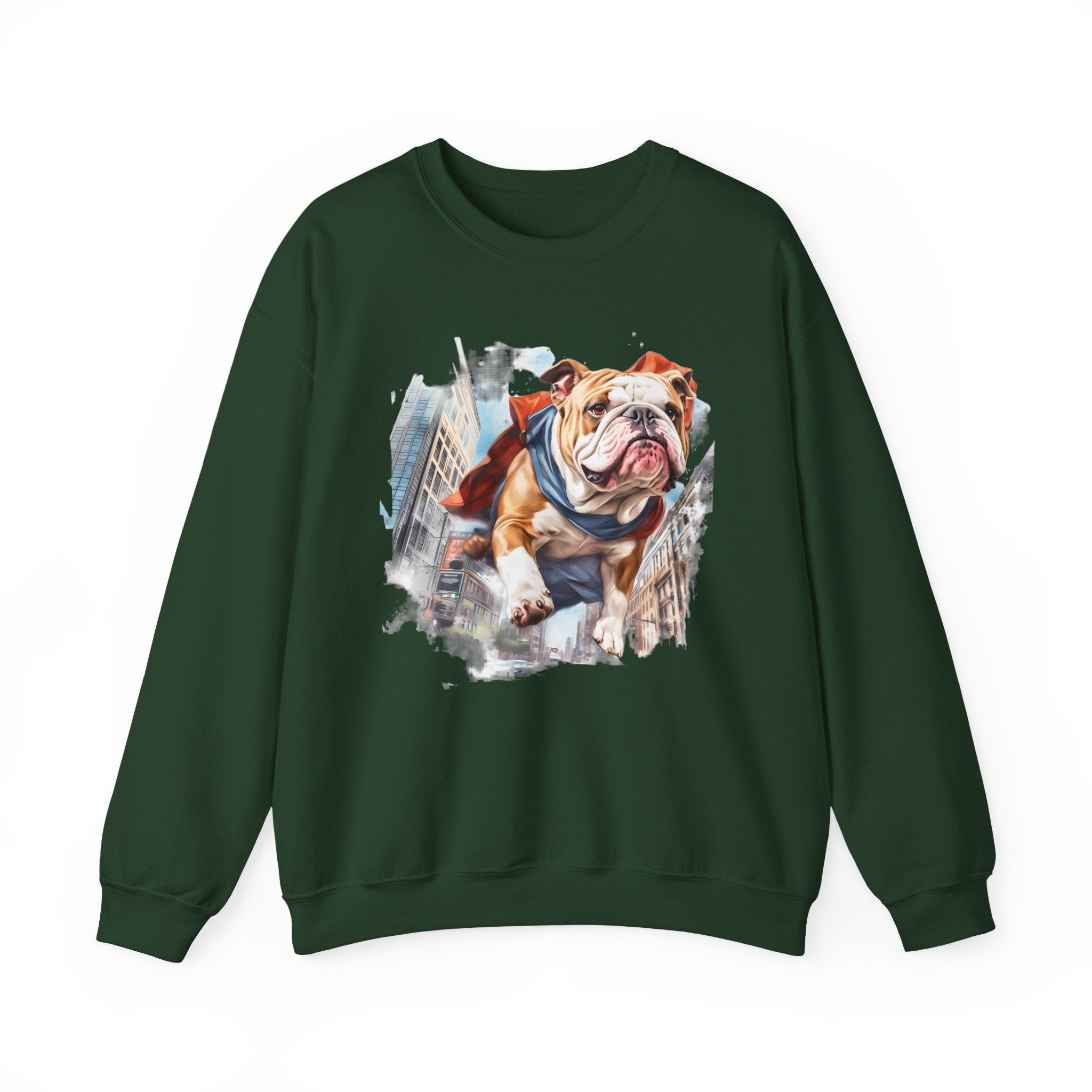 46 Sweatshirt - Bulldog Superhero Sweatshirt | Funny Bulldog Crewneck | Flying Dog Graphic | Cute Chaos Dog Apparel | Wildsyde Apparel