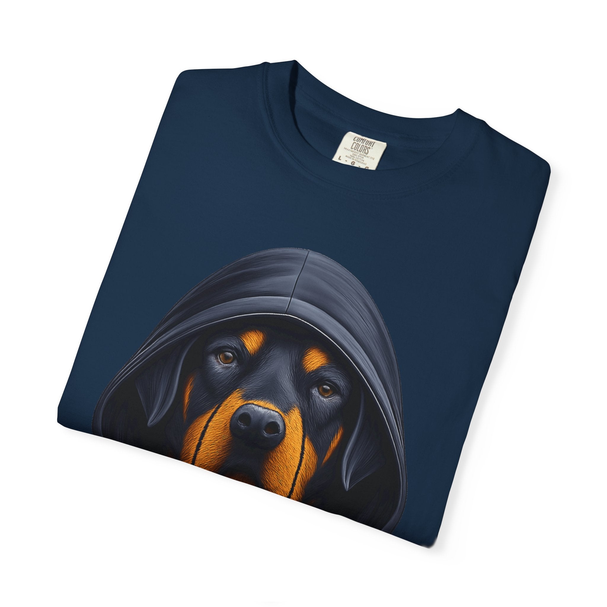 Hooded Rottweiler Portrait Tee – Unisex Powerful Dog Graphic T-Shirt