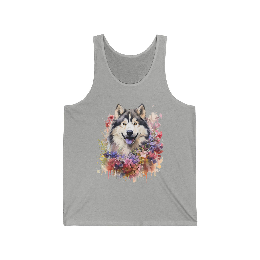 19 Tank - Alaskan Malamute Watercolor | Floral Malamute Dog Tank Top