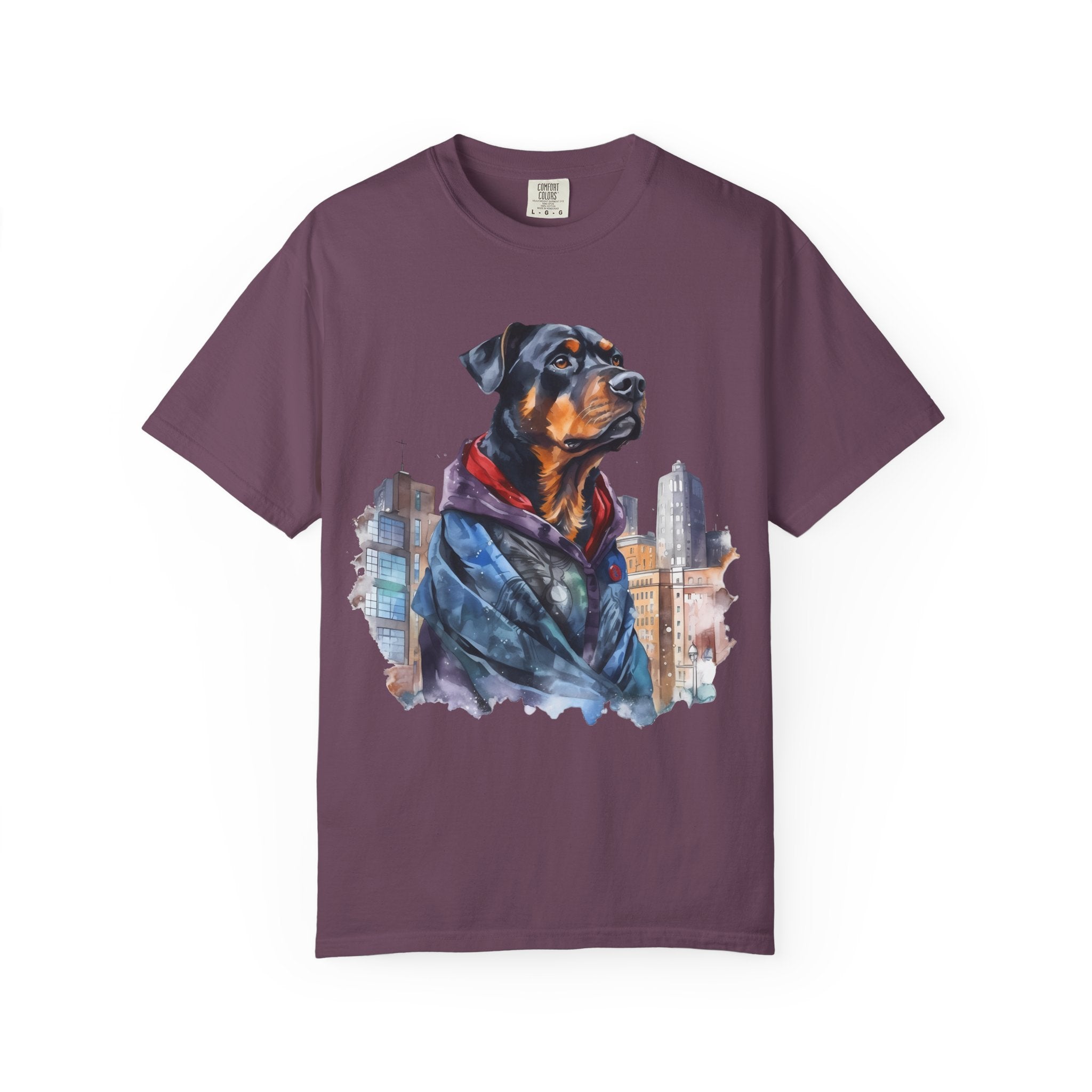 Urban Guardian Rottweiler Tee – Unisex Superhero Dog Graphic T-Shirt