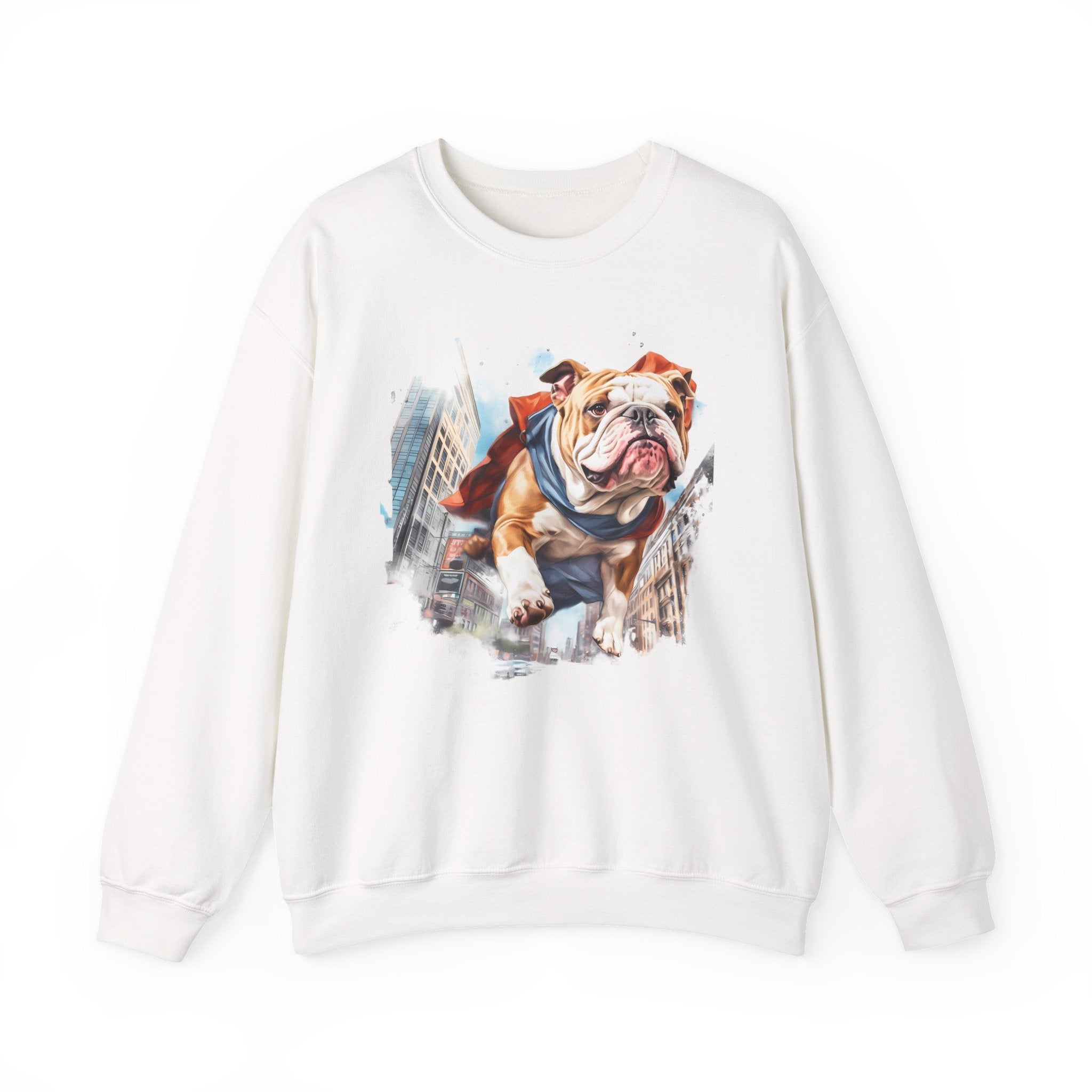 46 Sweatshirt - Bulldog Superhero Sweatshirt | Funny Bulldog Crewneck | Flying Dog Graphic | Cute Chaos Dog Apparel | Wildsyde Apparel