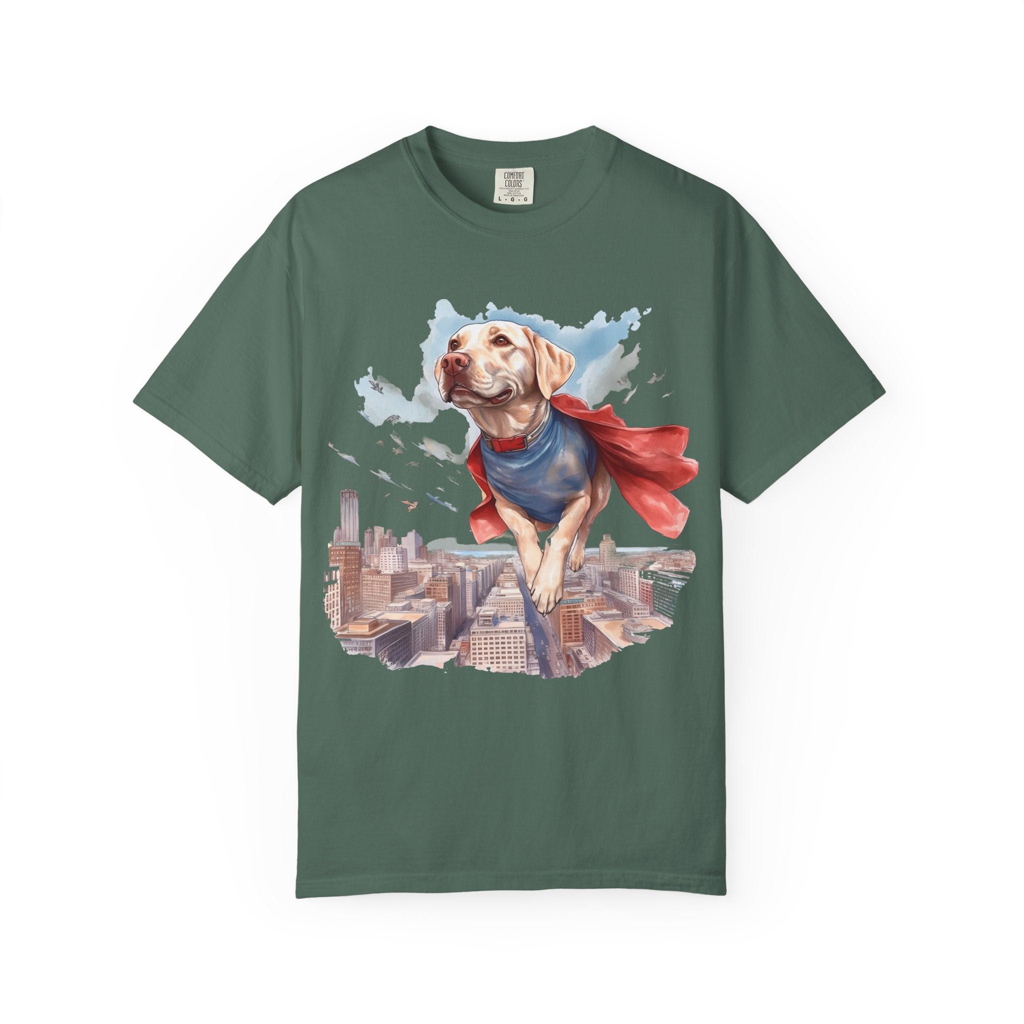 Hero Dog City Flight Tee – Unisex Superhero Dog Graphic T-Shirt
