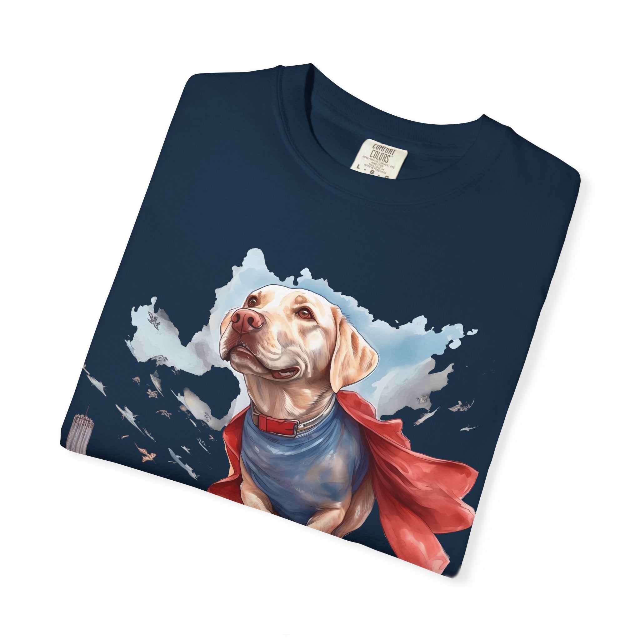 Hero Dog City Flight Tee – Unisex Superhero Dog Graphic T-Shirt