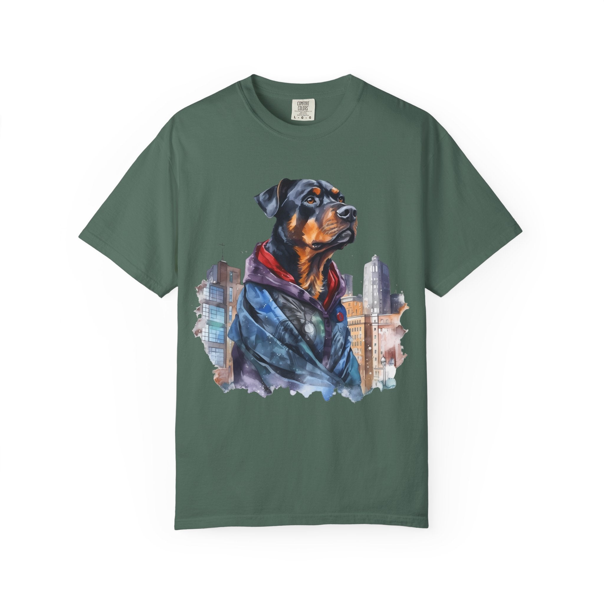 Urban Guardian Rottweiler Tee – Unisex Superhero Dog Graphic T-Shirt