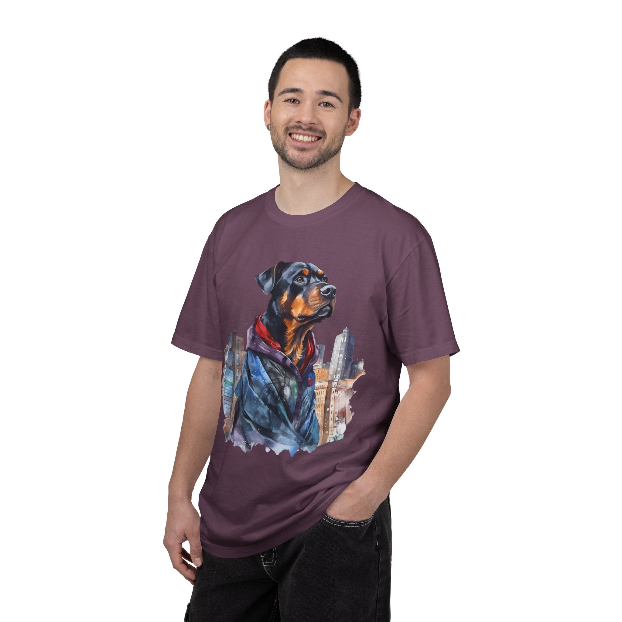 45 Tee - Urban Guardian Rottweiler Tee – Unisex Superhero Dog Graphic T-Shirt
