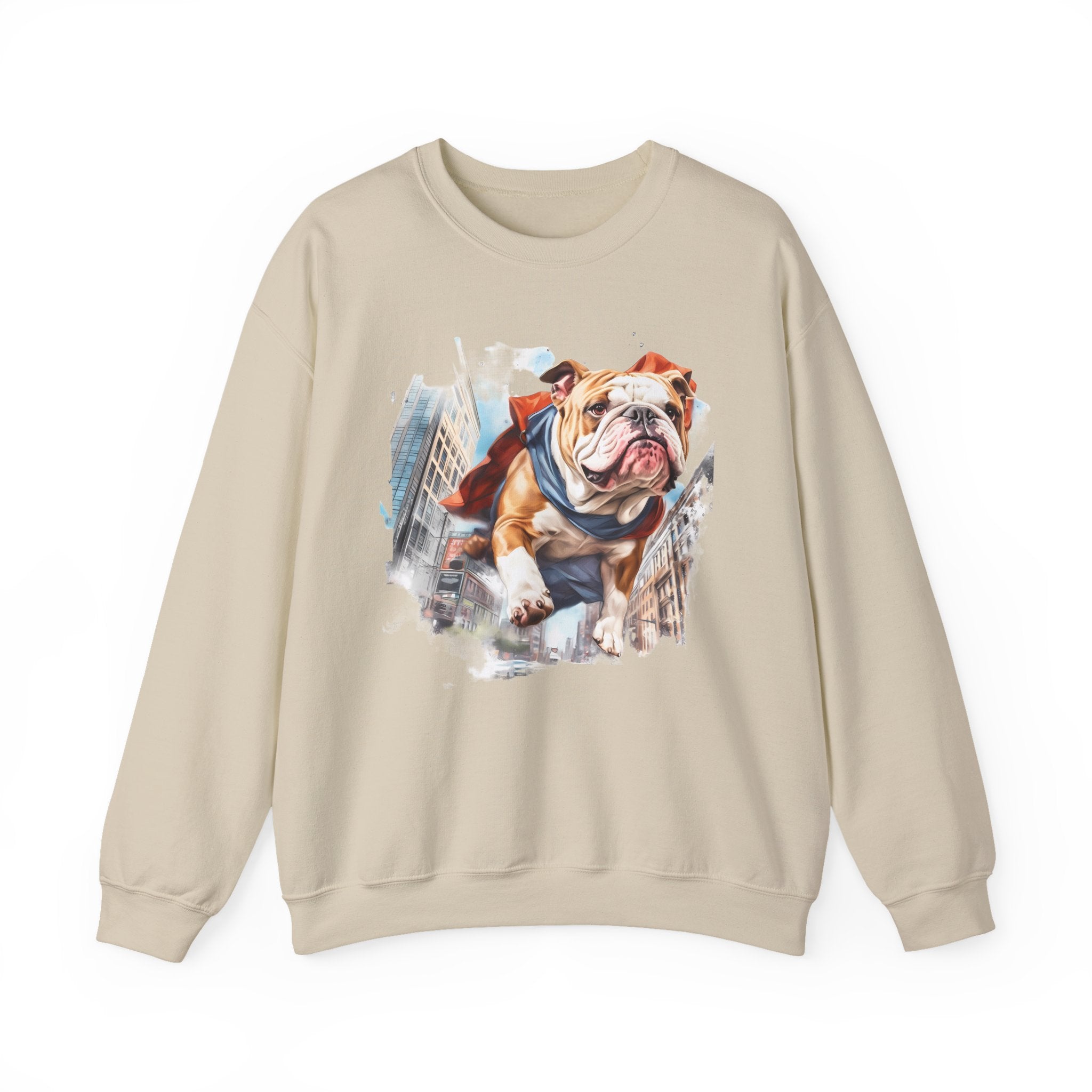 46 Sweatshirt - Bulldog Superhero Sweatshirt | Funny Bulldog Crewneck | Flying Dog Graphic | Cute Chaos Dog Apparel | Wildsyde Apparel