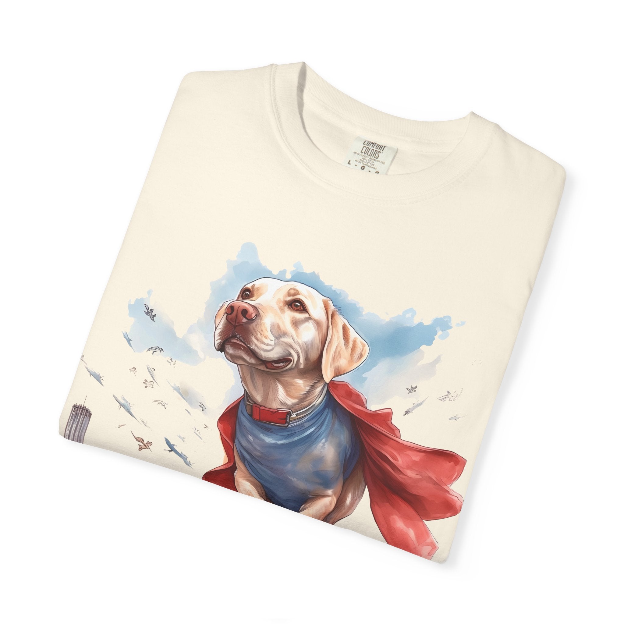 Hero Dog City Flight Tee – Unisex Superhero Dog Graphic T-Shirt