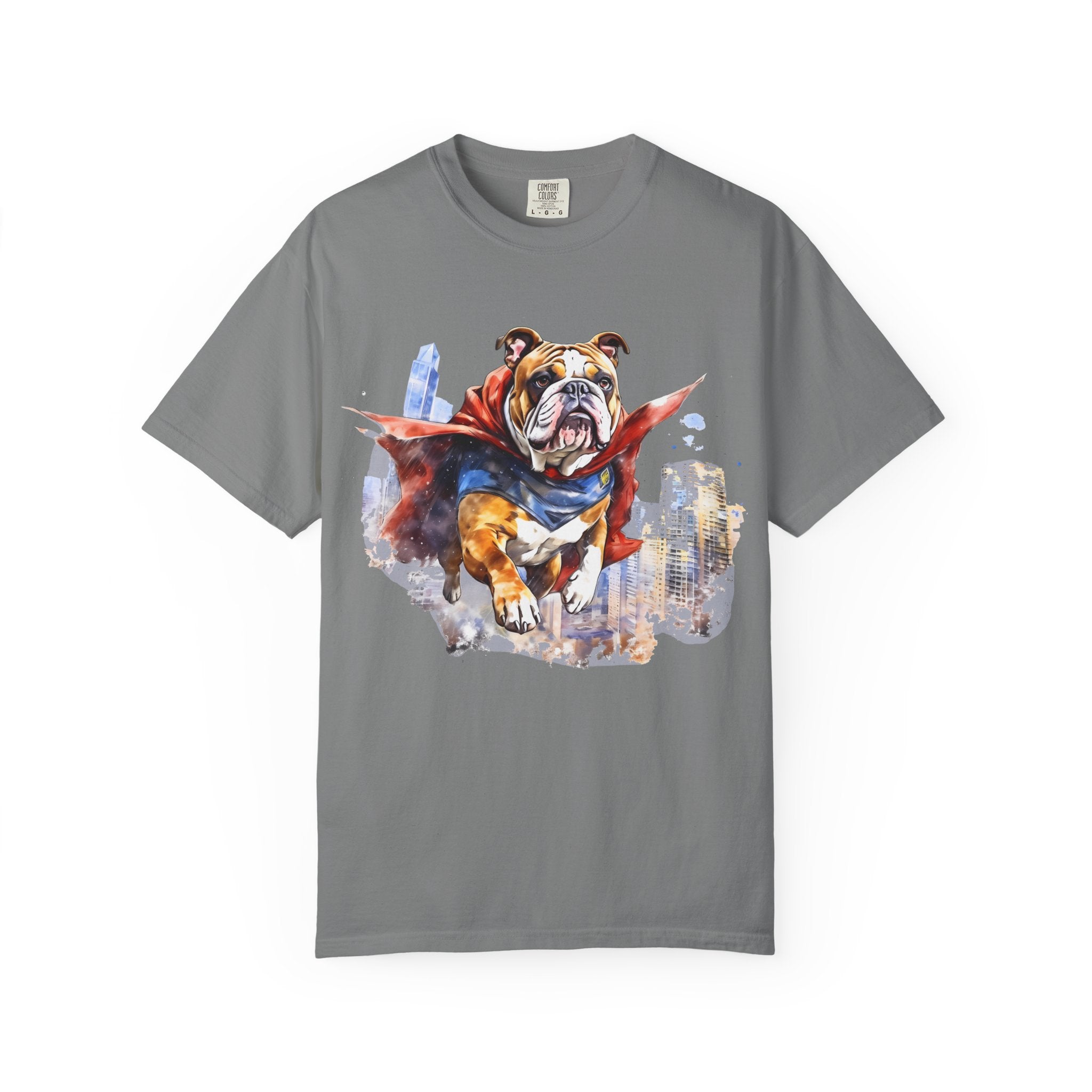 Bulldog City Guardian Tee – Unisex Superhero Dog Graphic T-Shirt