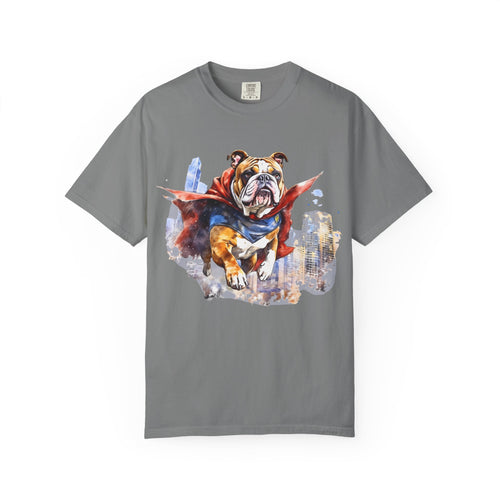 Bulldog City Guardian Tee – Unisex Superhero Dog Graphic T-Shirt