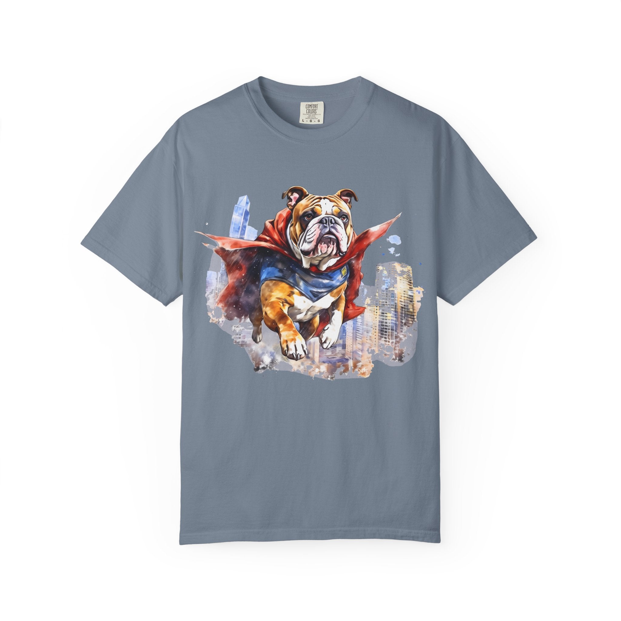 Bulldog City Guardian Tee – Unisex Superhero Dog Graphic T-Shirt