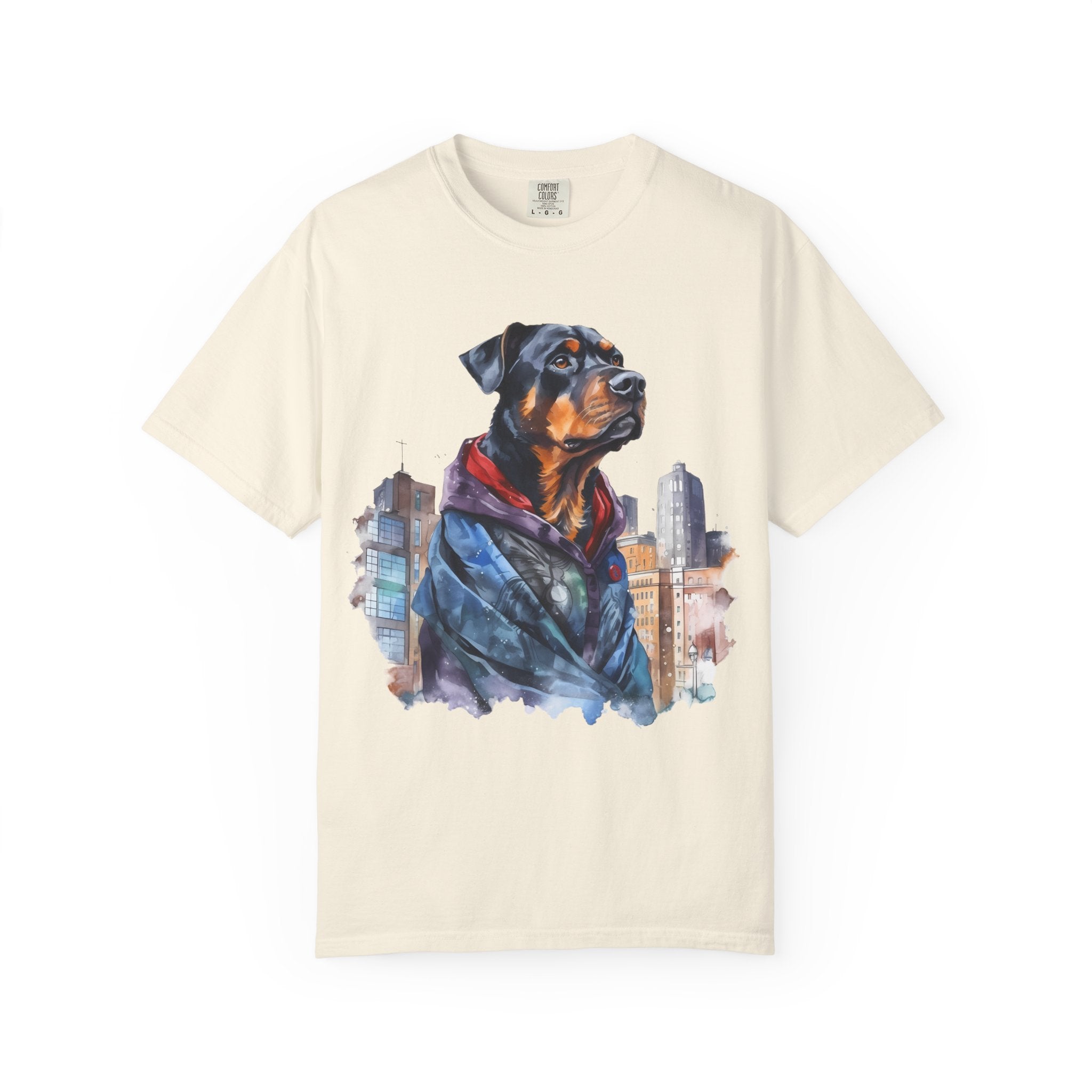 Urban Guardian Rottweiler Tee – Unisex Superhero Dog Graphic T-Shirt