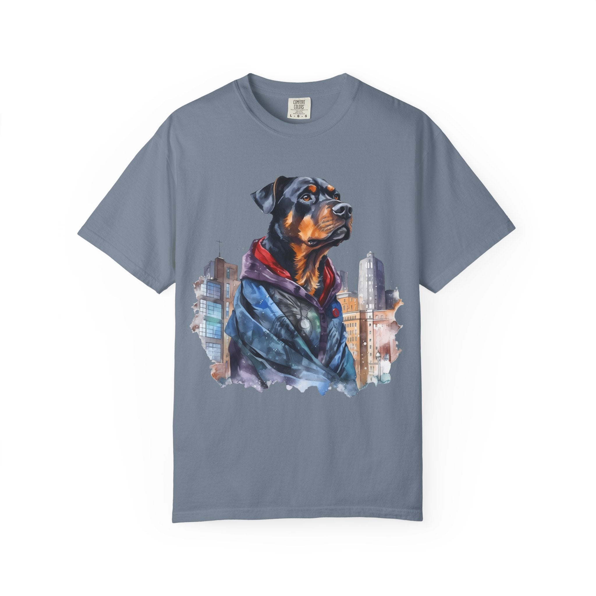 Urban Guardian Rottweiler Tee – Unisex Superhero Dog Graphic T-Shirt