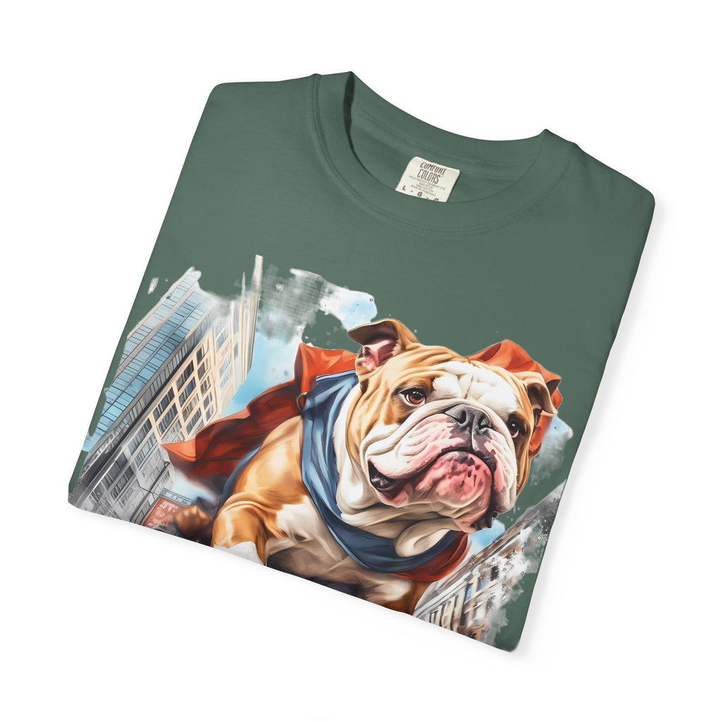 46 Tee - Superhero Bulldog Flying City T-Shirt