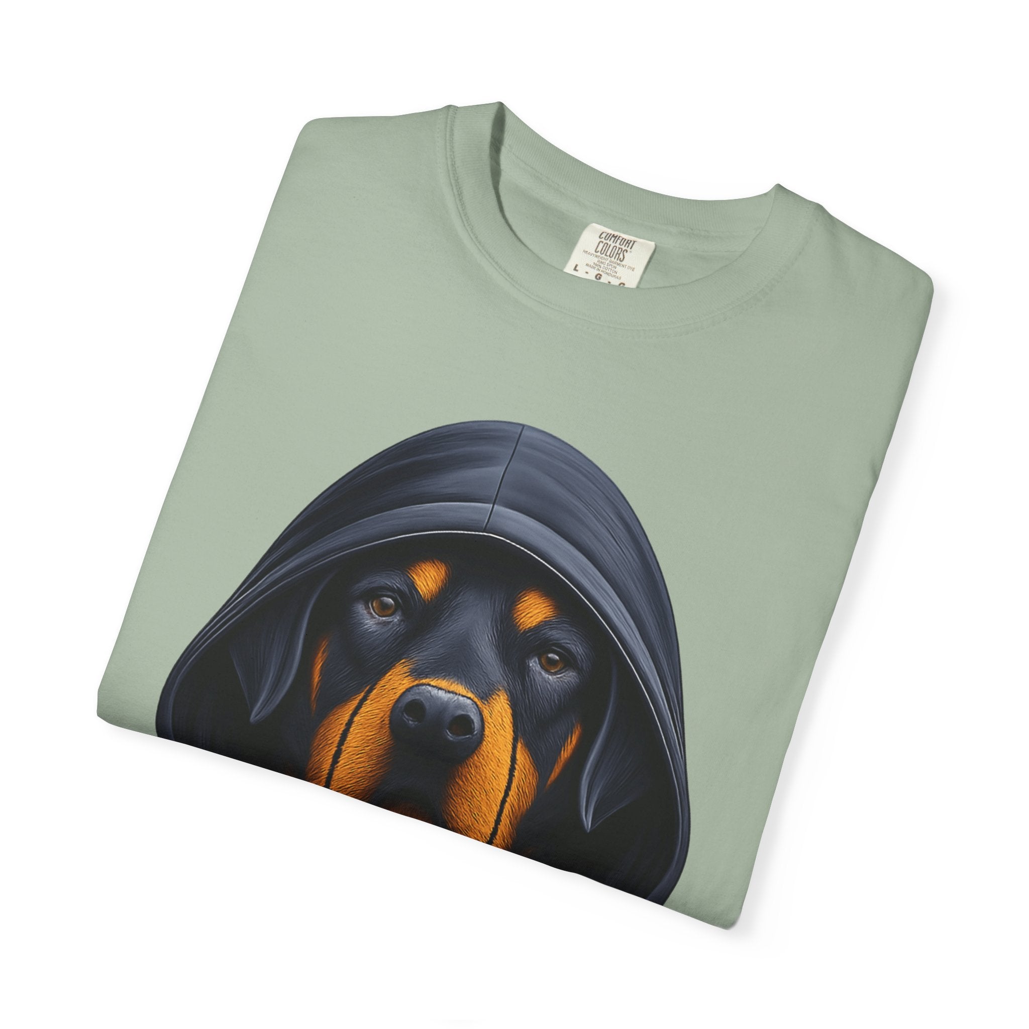 Hooded Rottweiler Portrait Tee – Unisex Powerful Dog Graphic T-Shirt