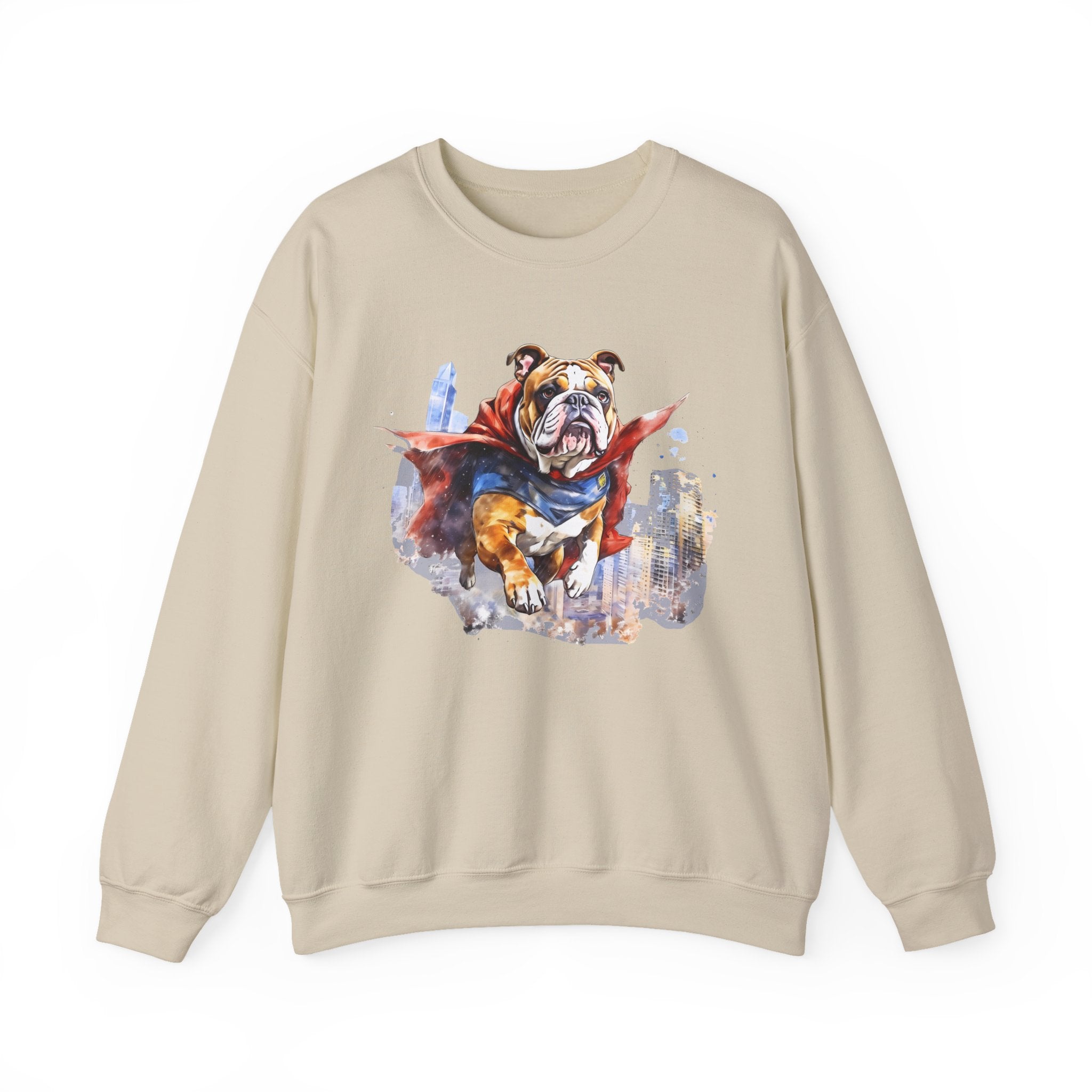 10 Sweatshirt - Superhero Bulldog Flying City Sweatshirt