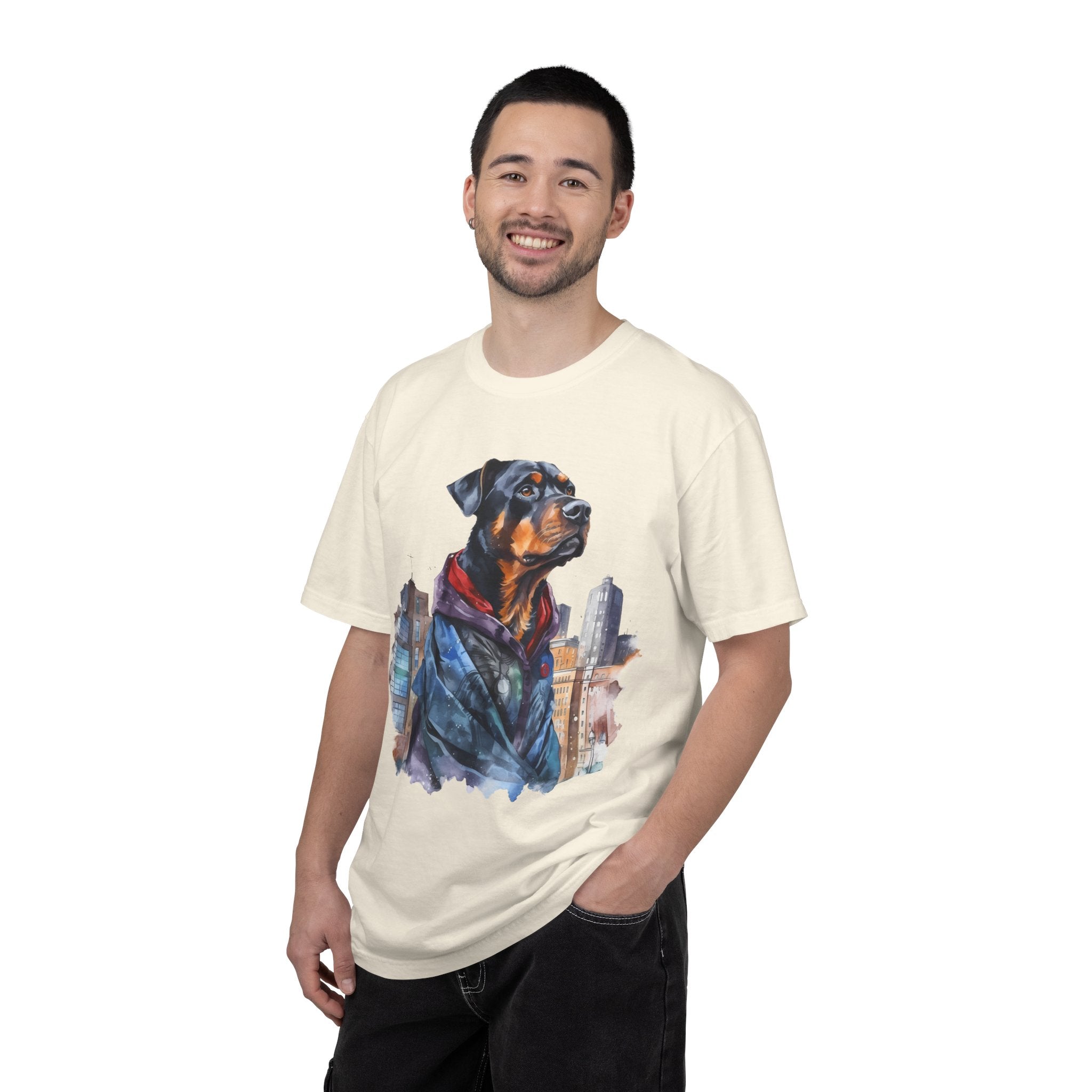 Urban Guardian Rottweiler Tee – Unisex Superhero Dog Graphic T-Shirt