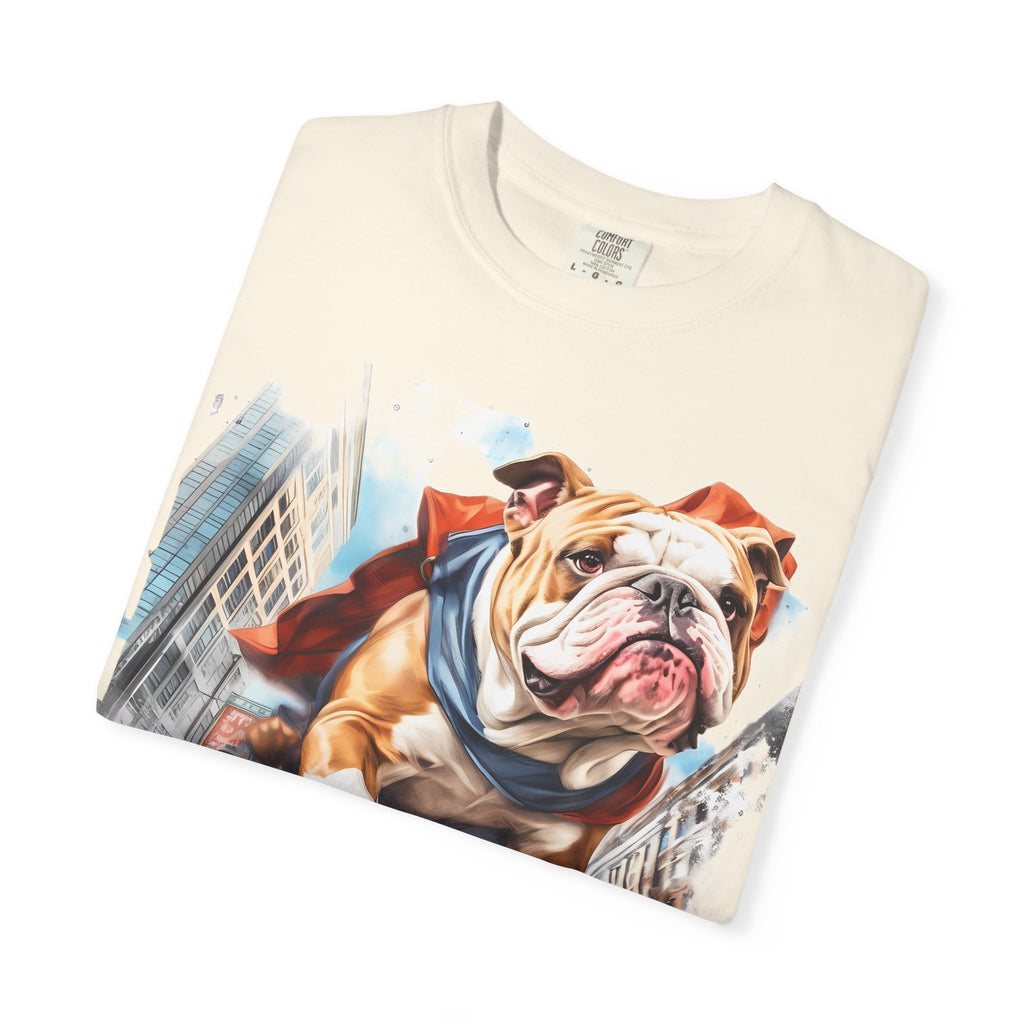 46 Tee - Superhero Bulldog Flying City T-Shirt