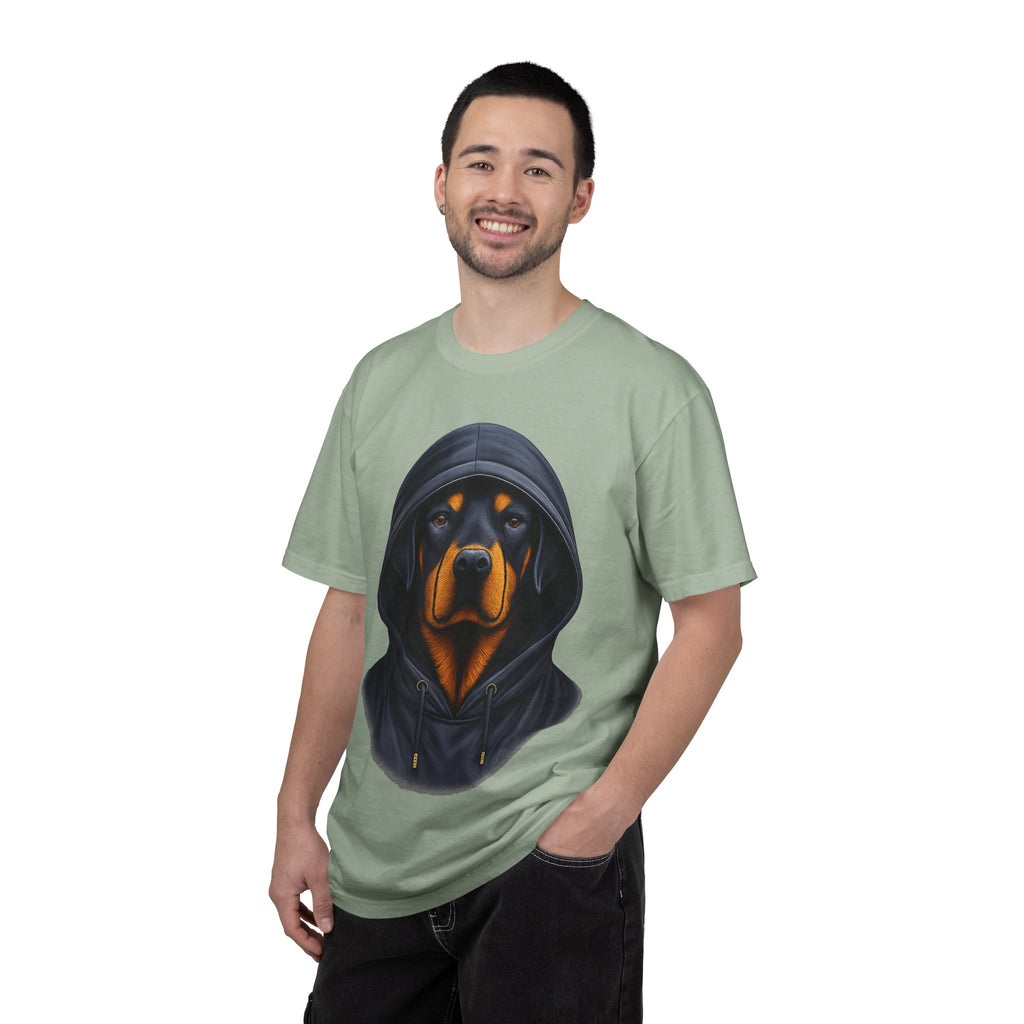 Hooded Rottweiler Portrait Tee – Unisex Powerful Dog Graphic T-Shirt